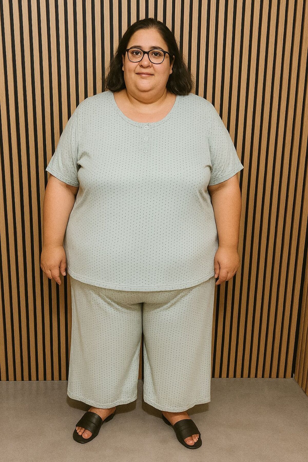 MODA BÜYÜK BEDEN BATTAL DESENLİ PİJAMA TAKIMI