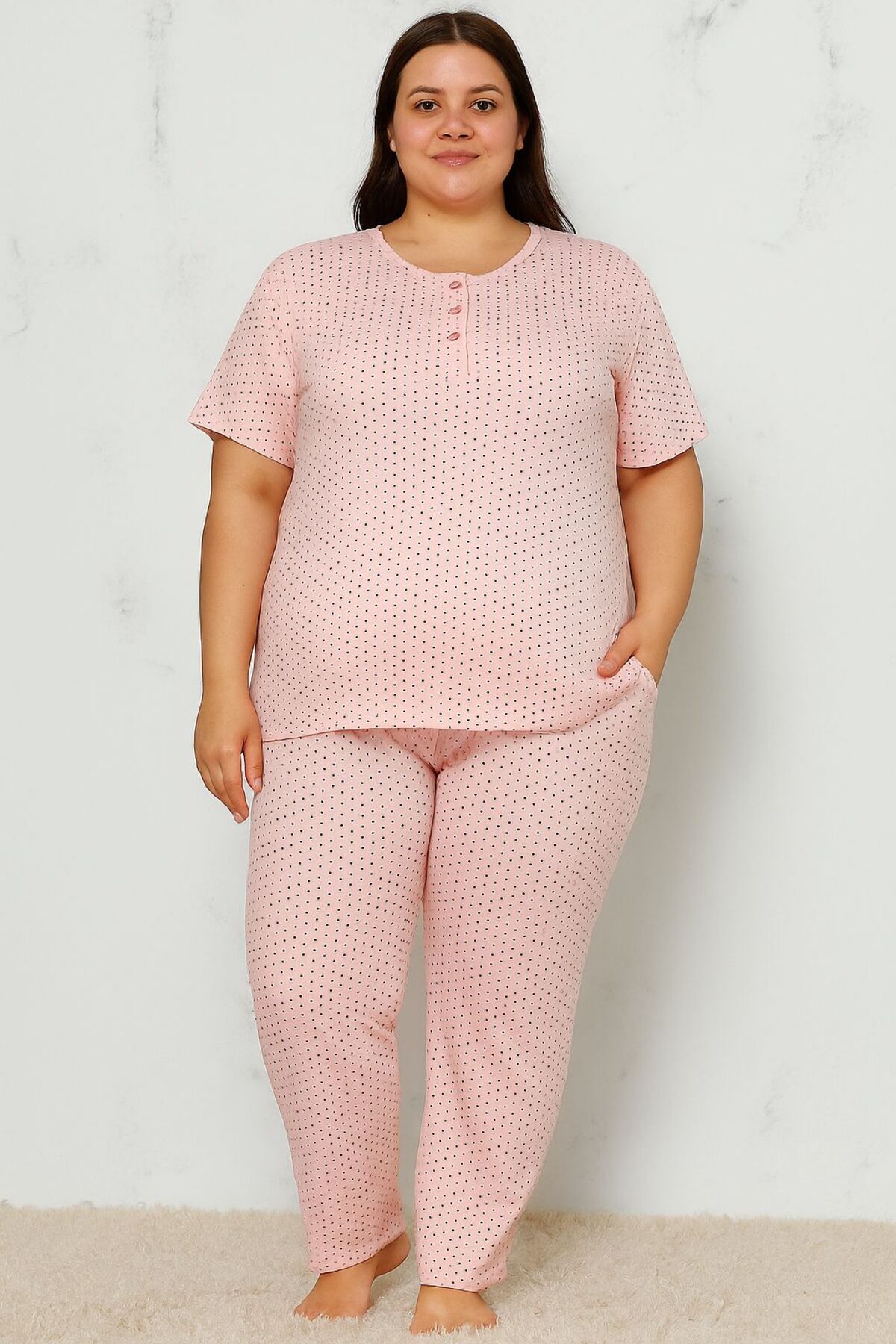 TarzımızModa BATTAL BÜYÜK BEDEN DESENLİ PİJAMA TAKIMI
