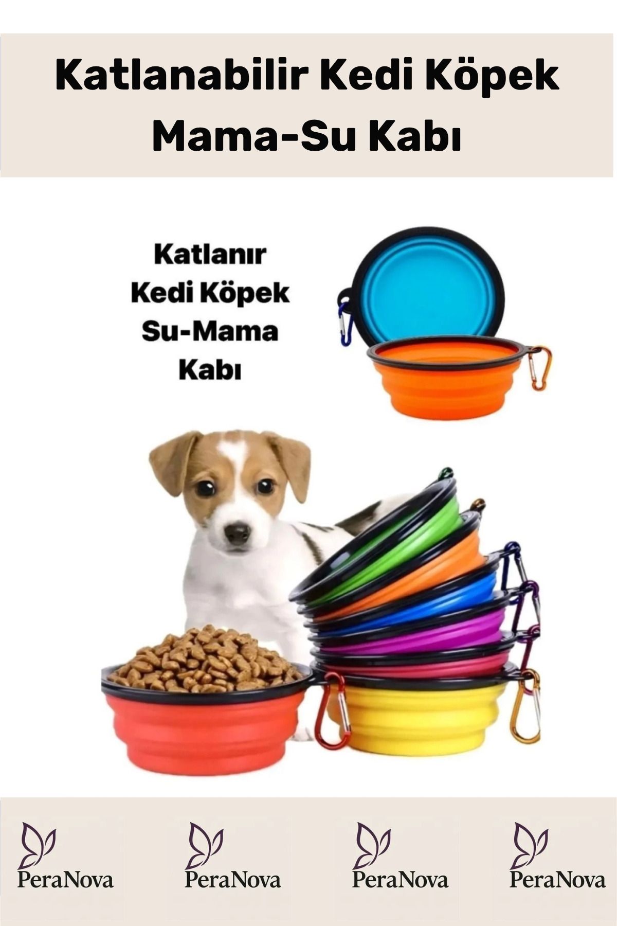 PeraNova Premium Taşınabilir Seyahat Tipi Kancalı Silikon Katlanabilir Kedi Köpek Evcil Hayvan Mama Su Kabı