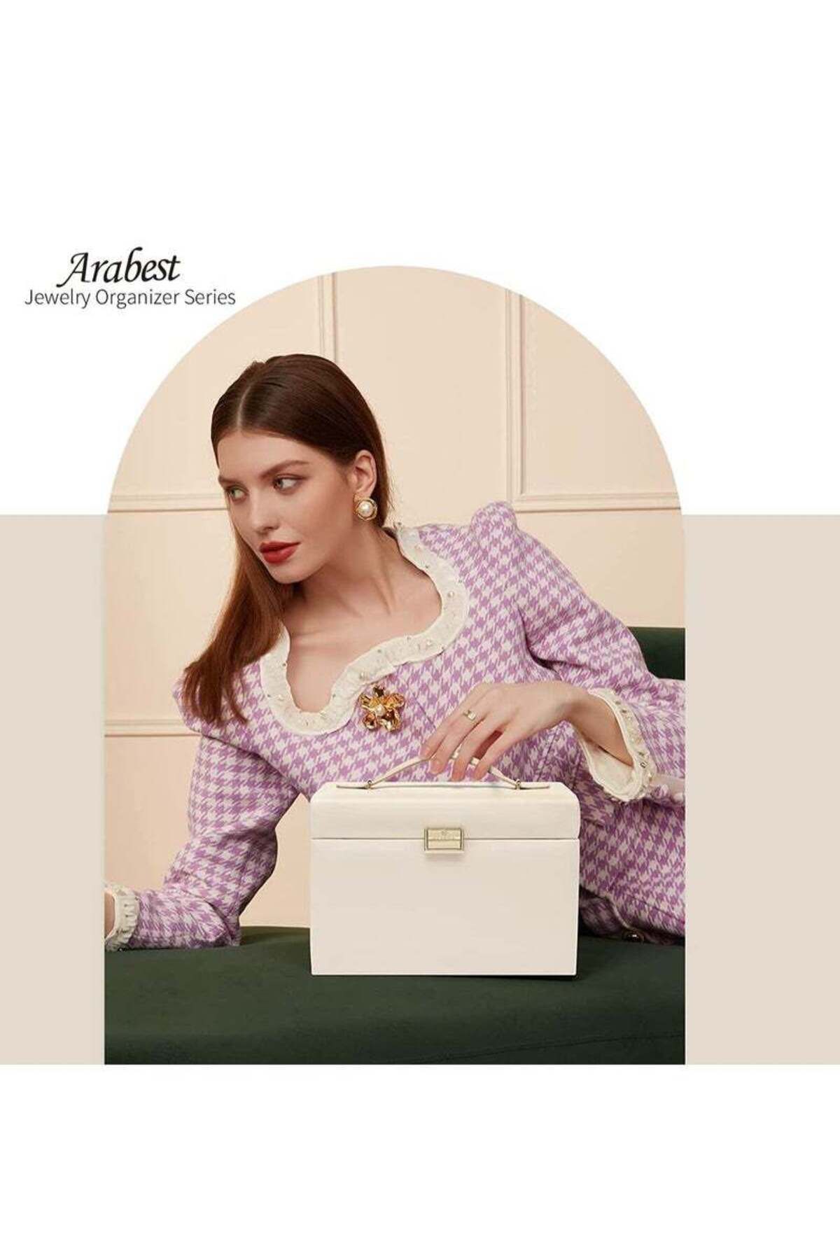 COOYA-Women's Jewellery Box Large with 3 Levels,high-quality leather Box,Jewellery Storage with Drawers 2