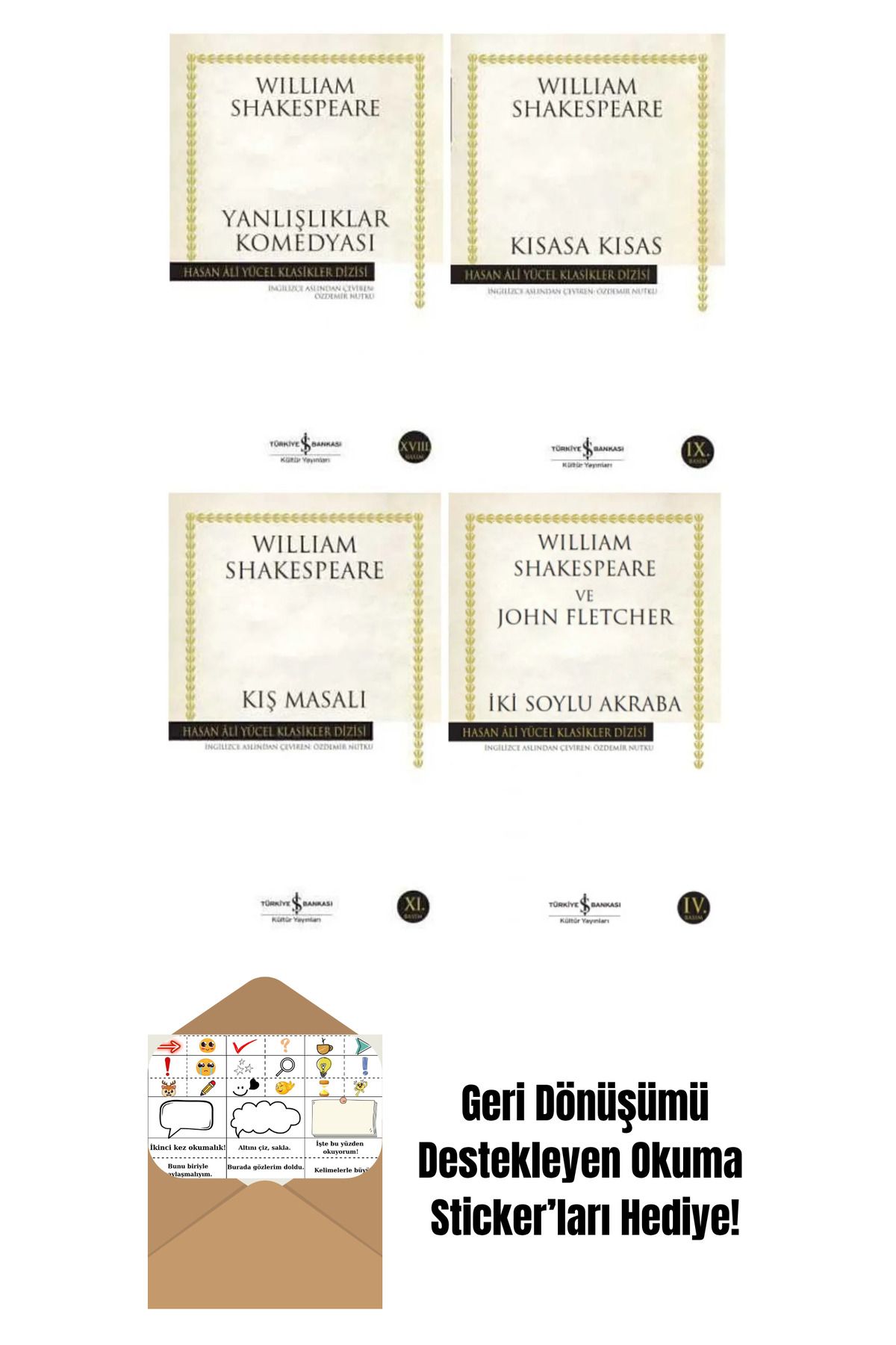 TÜRKİYE İŞ BANKASI KÜLTÜR YAYINLARI William Shakespeare 4 Kitap Set + Okuma Sticker'ları