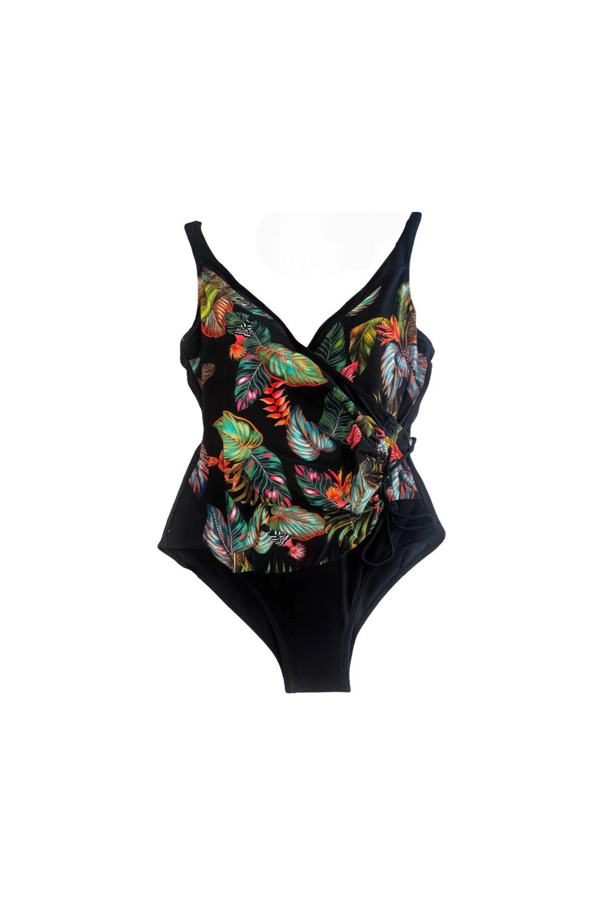 hazelin-Women's Black Feather Pattern V-Neck Side String Drawstring Swimsuit Hzl25S-Lc4007 3