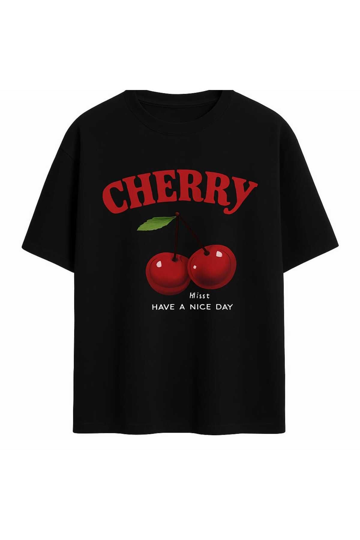 MAGORS GraffTee Unisex %100 Organik Pamuk Relaxed Fit Yuvarlak Yakalı Cherry Baskılı T-shirt