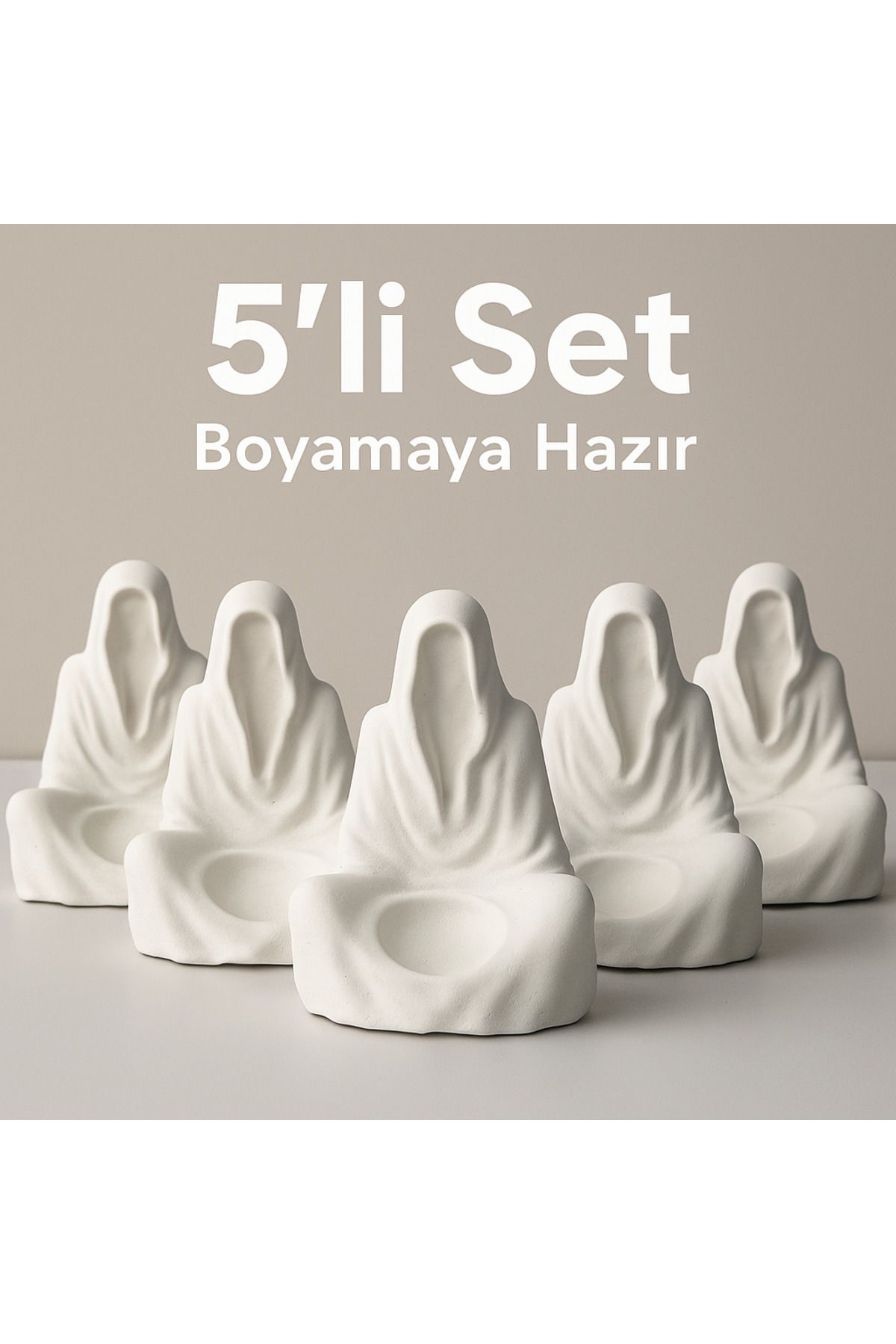 WeSank 5’li Meditasyon Figürü Boyanabilir Alçı Obje – Gölgelik & Tütsülük Tasarımı | Hobi ve Dekor