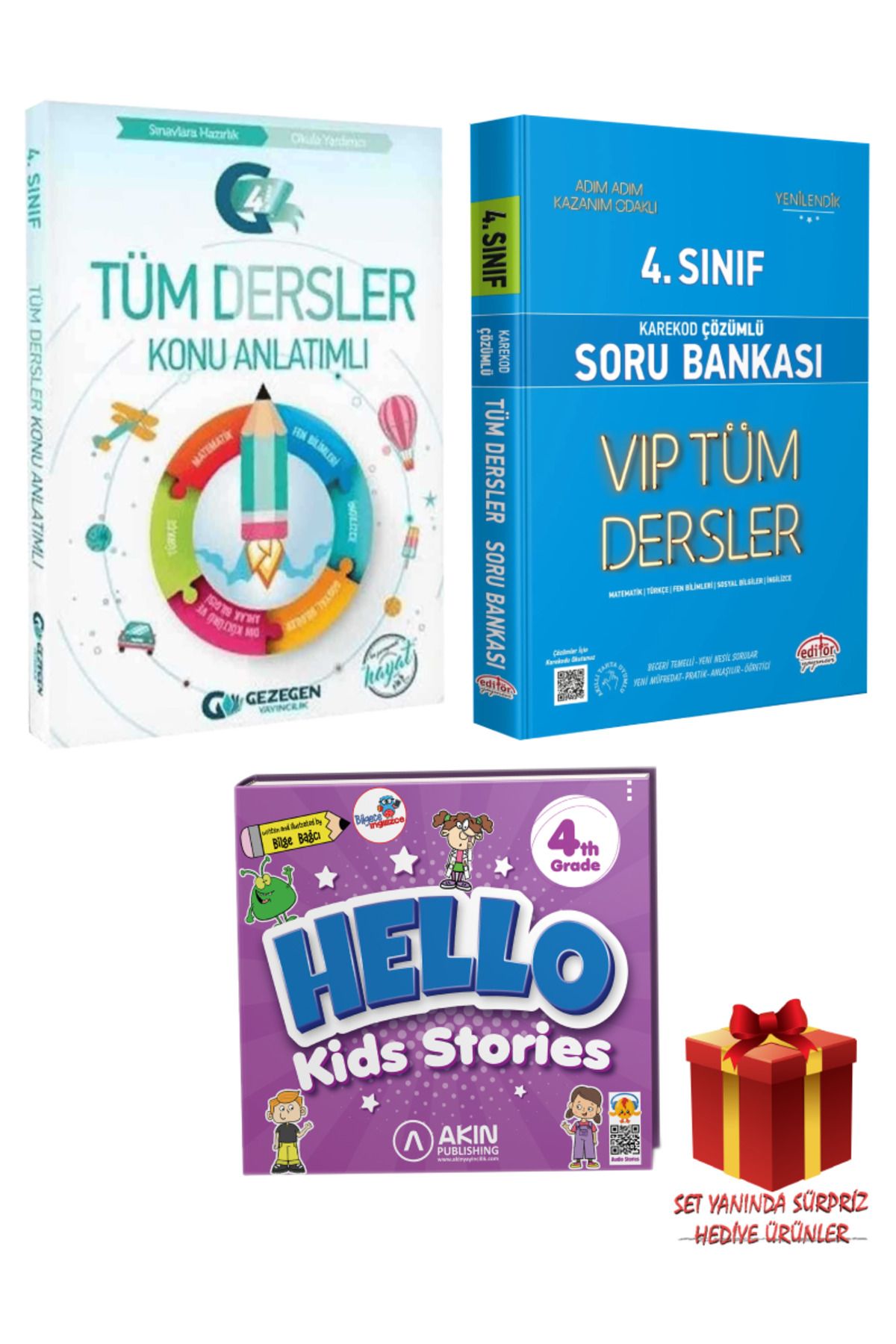 Gezegen Yayıncılık 4. Sınıf Tüm Dersler Konu Anlatımı+ Soru Bankası+ Hello Kids Stories 10 İngilizce Hikaye+ Hediye