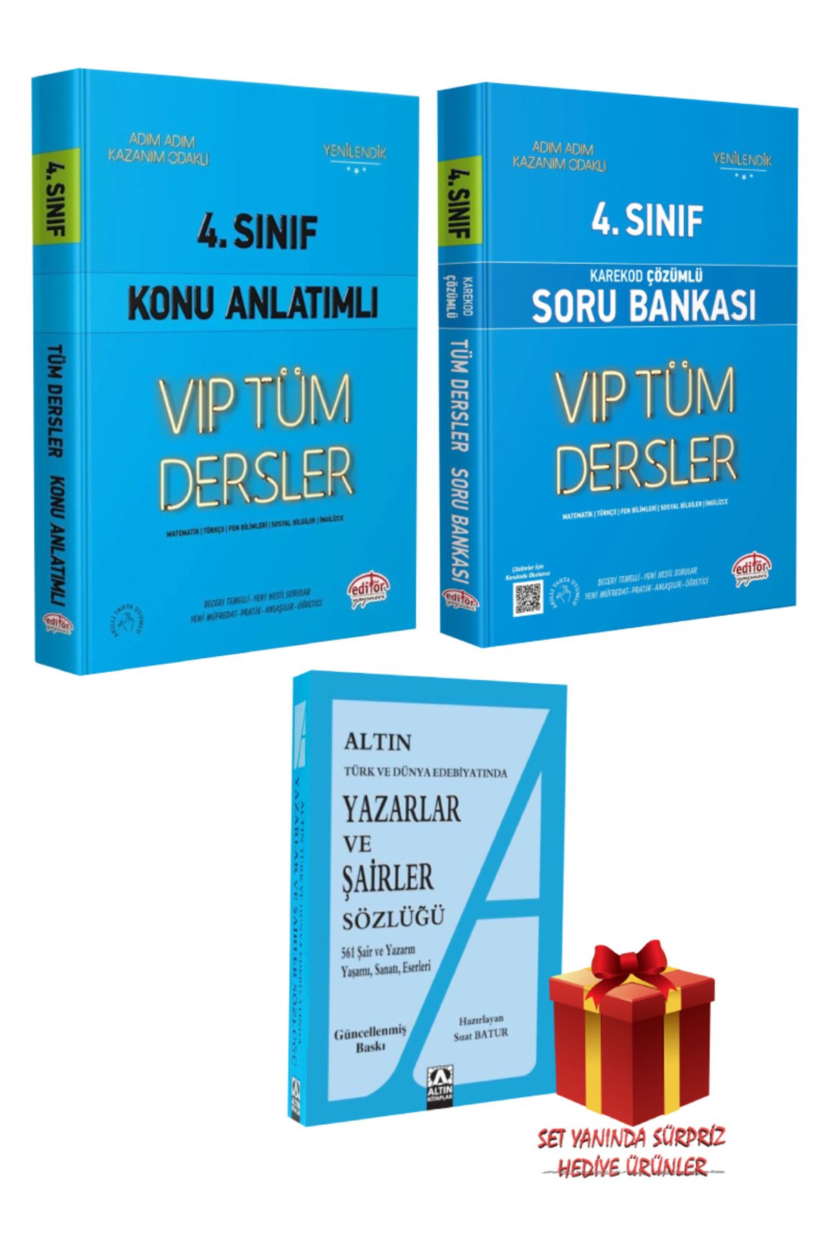 Editör Yayınevi 4. Sınıf VIP Tüm Dersler Konu Anlatımı+ Tüm Dersler Soru Bankası+ Yazarlar ve Şairler Sözlüğü+Hediye