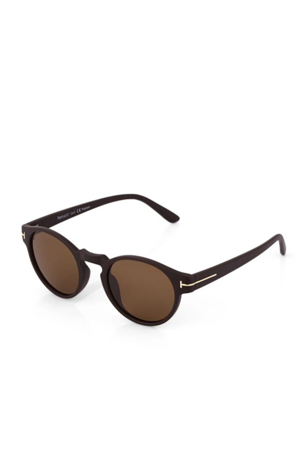 Ferrucci Kahverengi Çerçeveli Kahverengi Camlı Marka Model Oval Polarize Unisex Güneş Gözlüğü