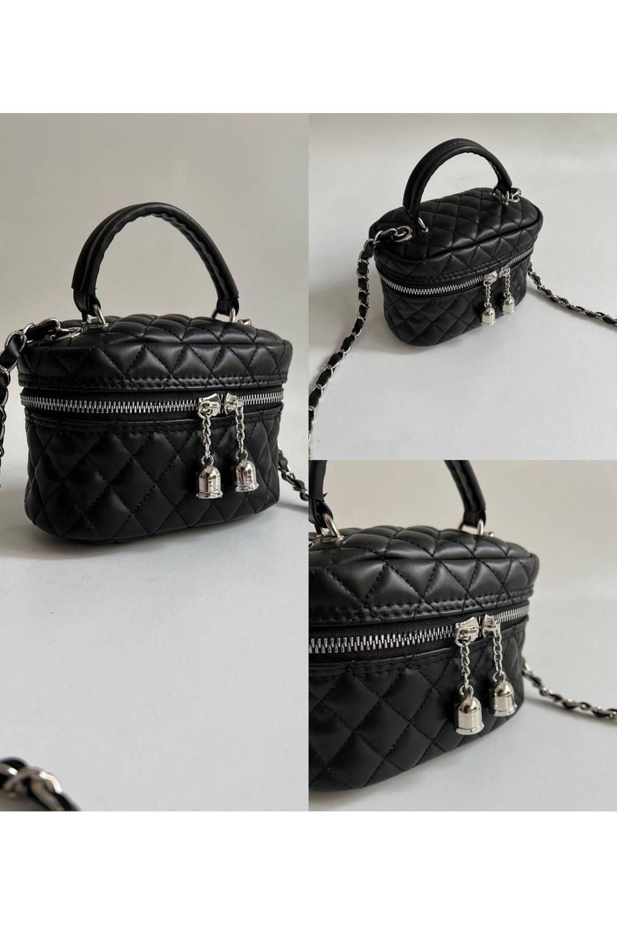 Butik Kadın Siyah Mini Elde Tutmalı Zincir Detaylı Çanta