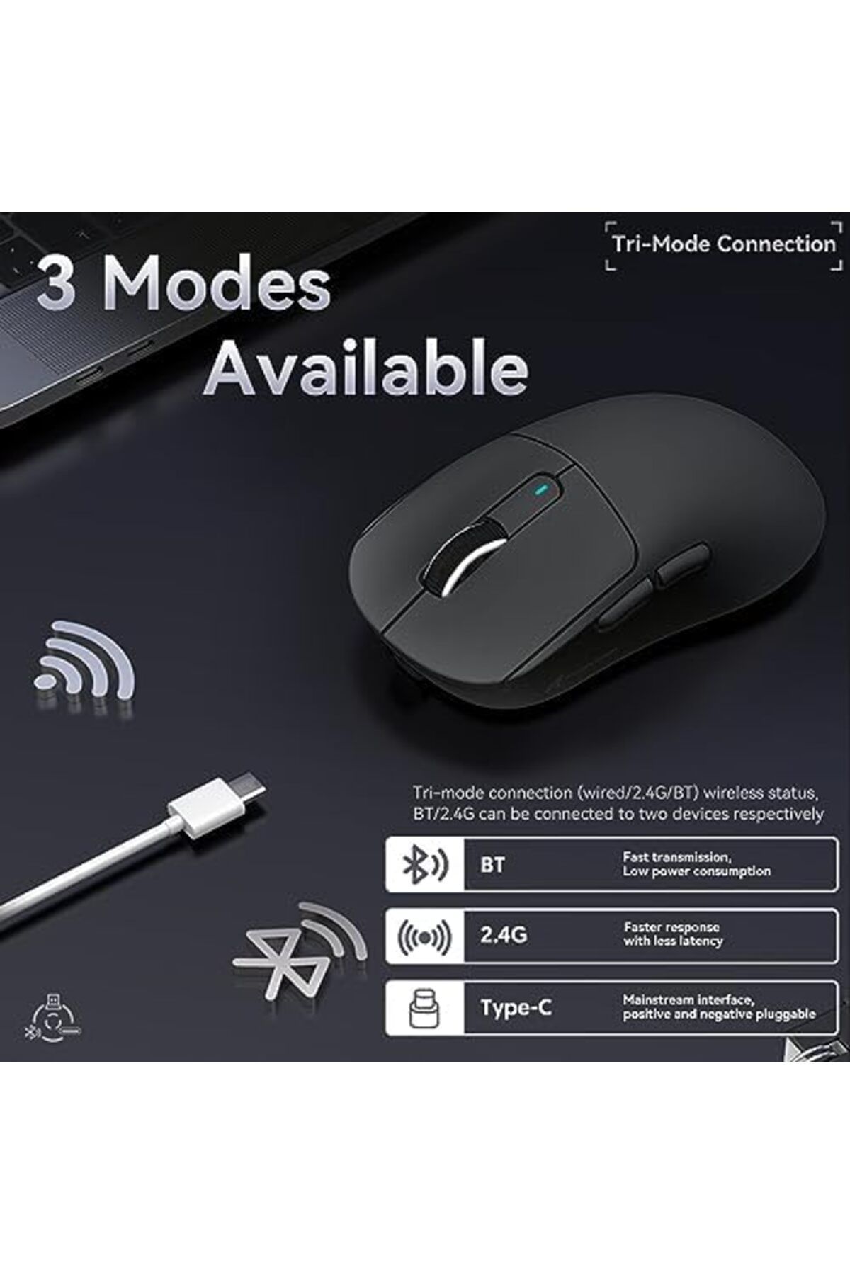 Attack Shark-Gaming Mouse X3 Lightweight with PixArt PAW3395 Sensor Bluetooth 2.4G Wireless/Wired 26000 DPI with 8