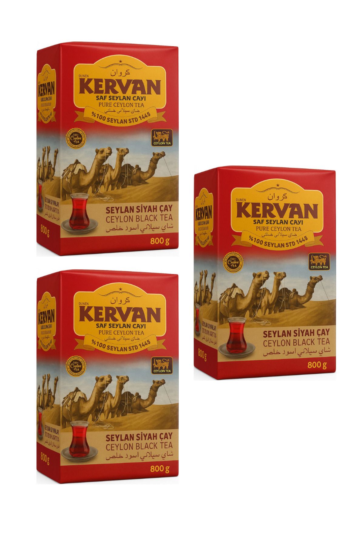 Kervan Saf Seylan Çayı 800 gr (3 Adet) | %100 Pure Ceylon Black Tea | Vakumlu Paket