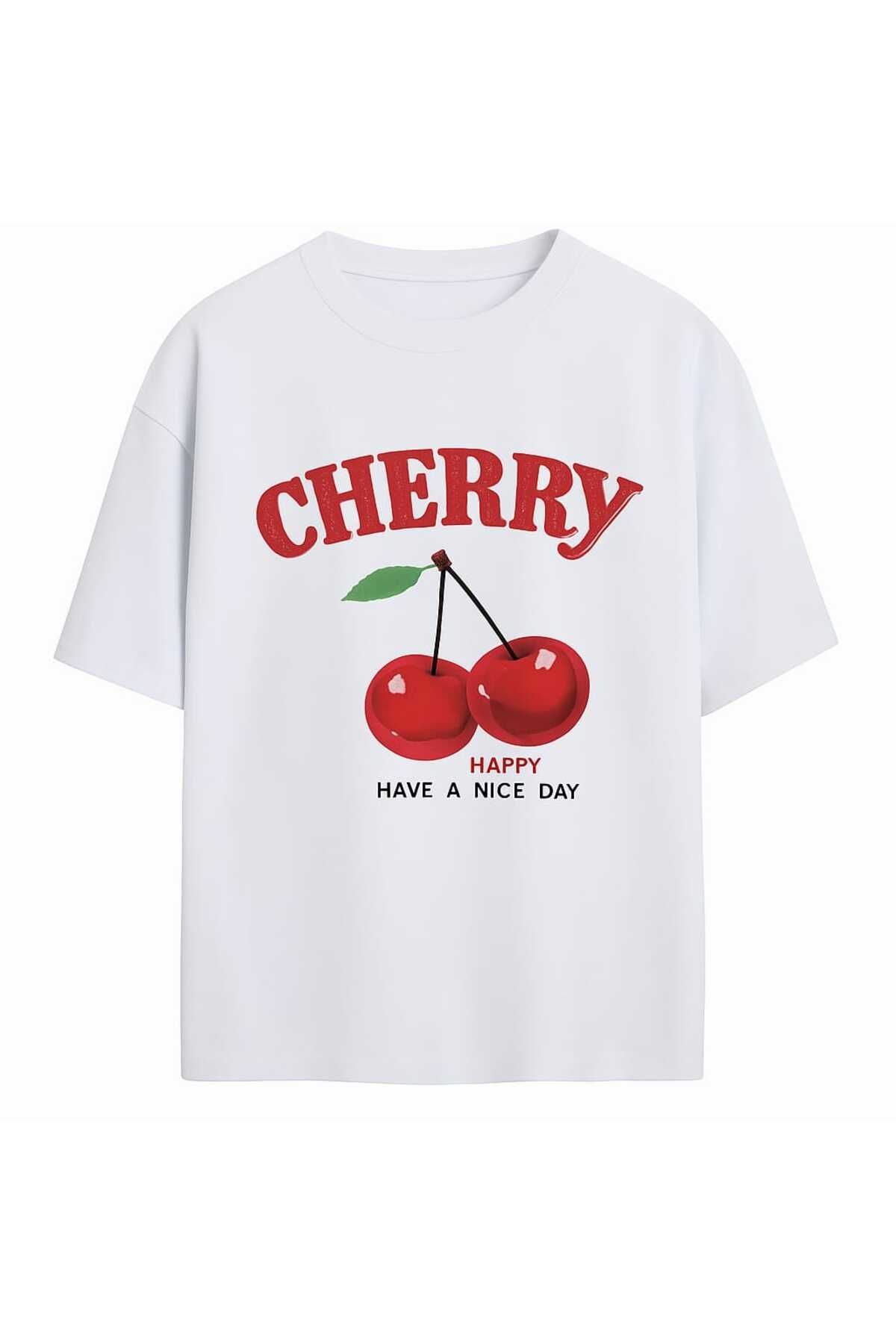MAGORS GraffTee Unisex %100 Organik Pamuk Relaxed Fit Yuvarlak Yakalı Cherry Baskılı T-shirt