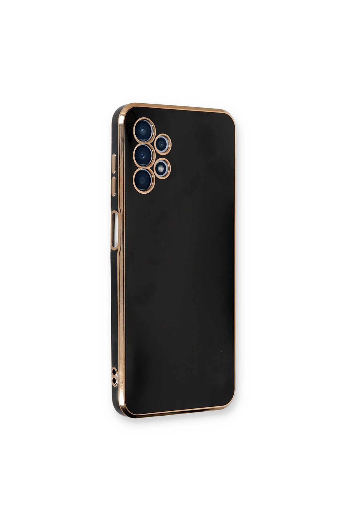 Merwish Galaxy A13 Ve A23 Uyumlu Lazer Kesim Gold Çerçeve Siyah Kapak Kılıf