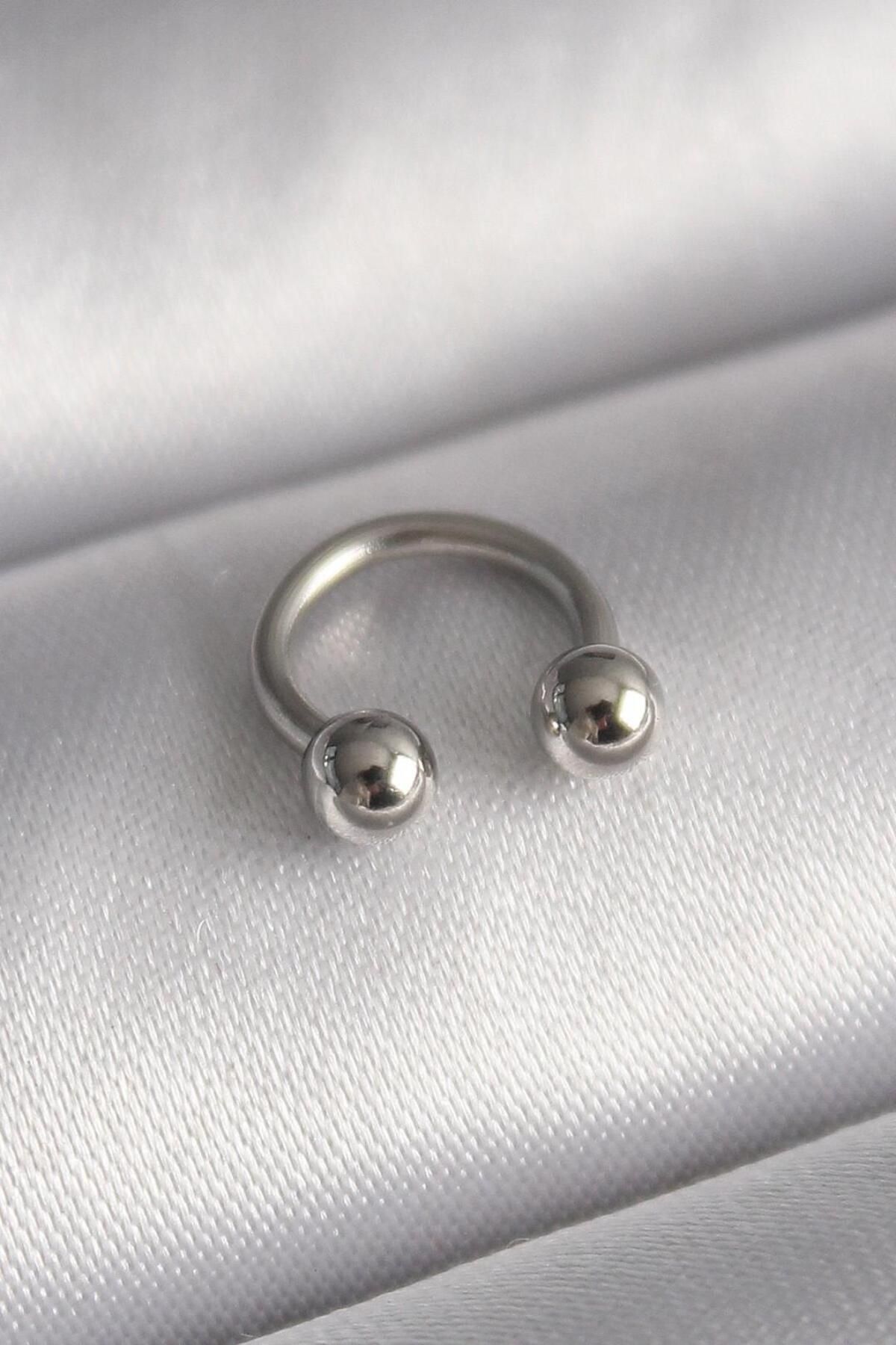AfraBeauty 316L Çelik Gümüş Renk Halka Model Topçuk Piercing