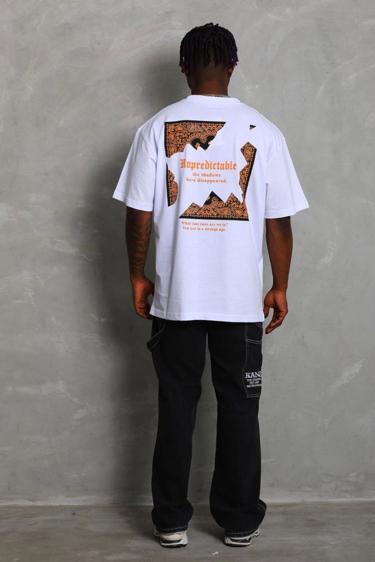 fashok Unisex Oversize Baskılı Bisiklet Yaka T-Shirt - Beyaz