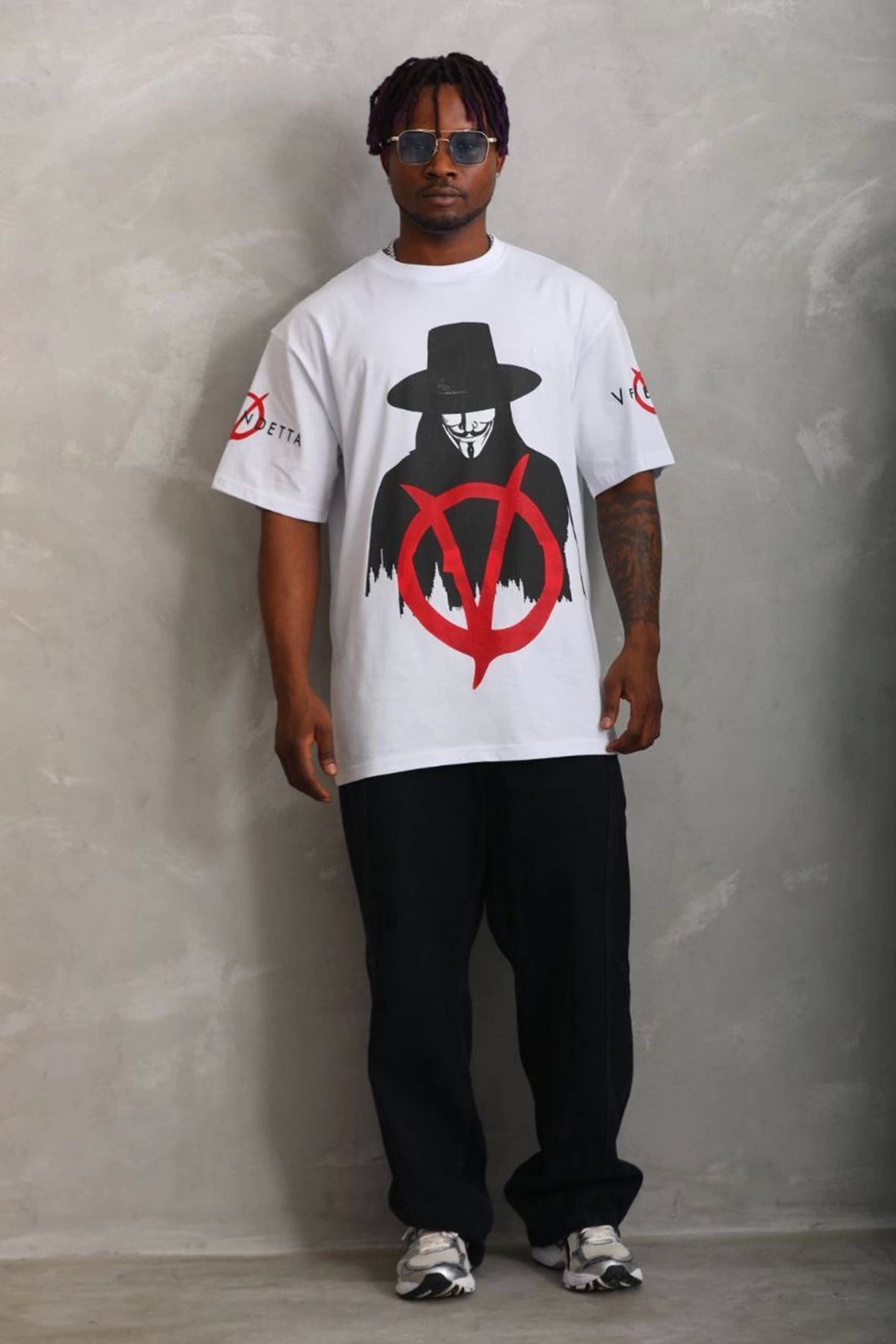 fashok Unisex Oversize Baskılı Bisiklet Yaka T-Shirt - Beyaz