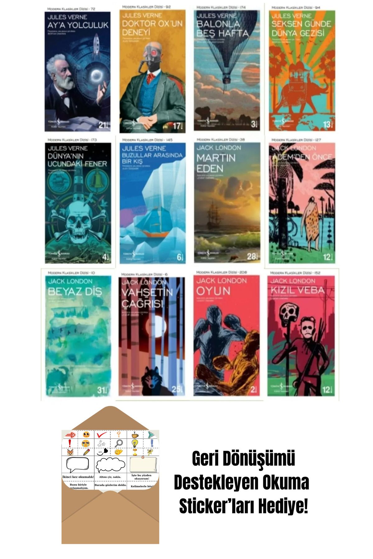 TÜRKİYE İŞ BANKASI KÜLTÜR YAYINLARI Modern Klasikler Dizisi Jules Verne&Jack London + Okuma Sticker'ları