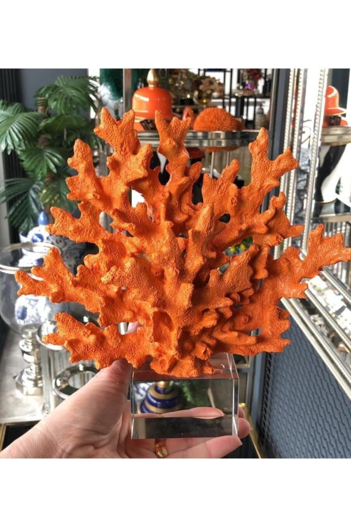 DEKORANLA Turuncu polyester mercan dekor, şık ve modern ev aksesuarı