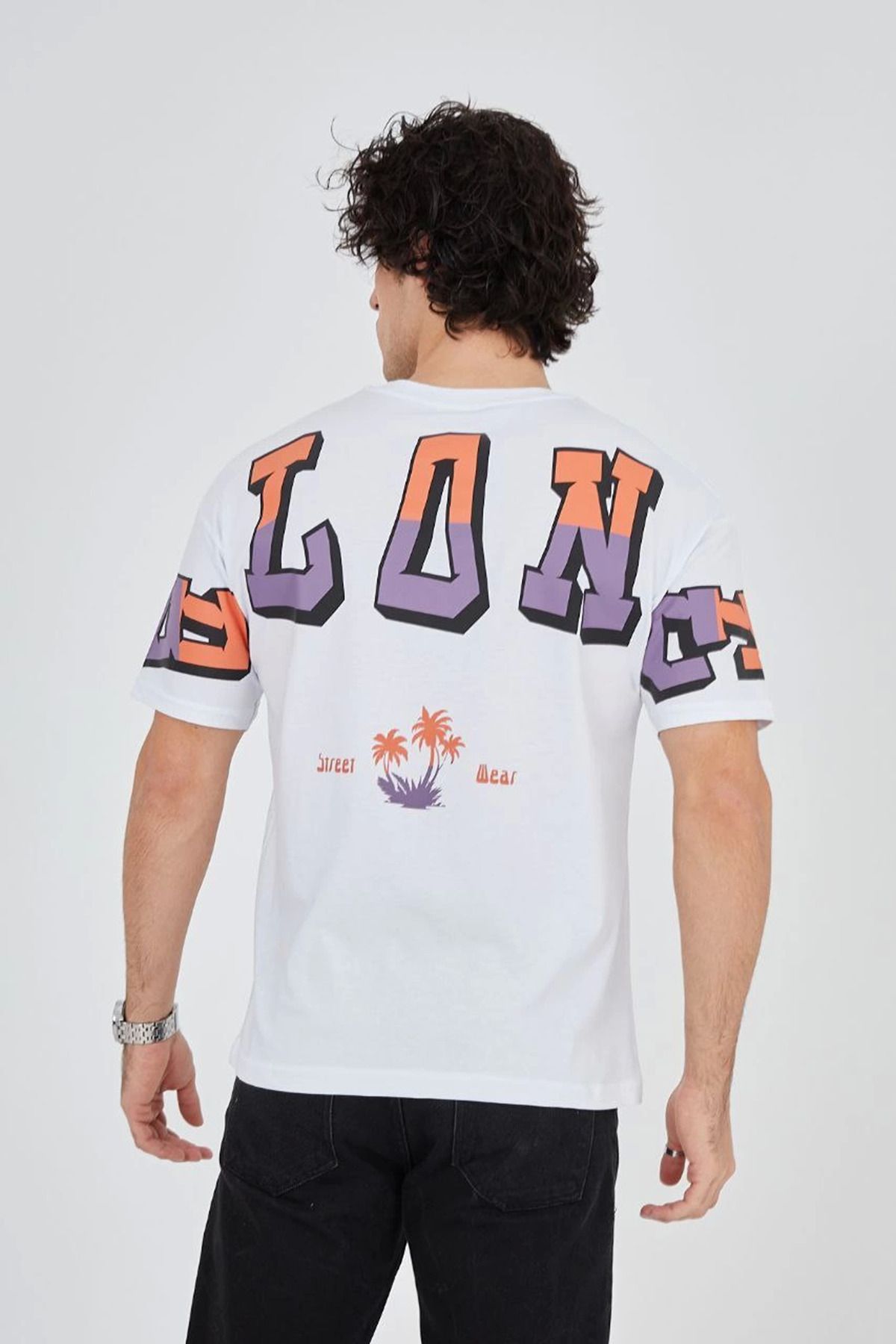fashok Erkek Ön ve Arka Baskılı T-Shirt - Beyaz