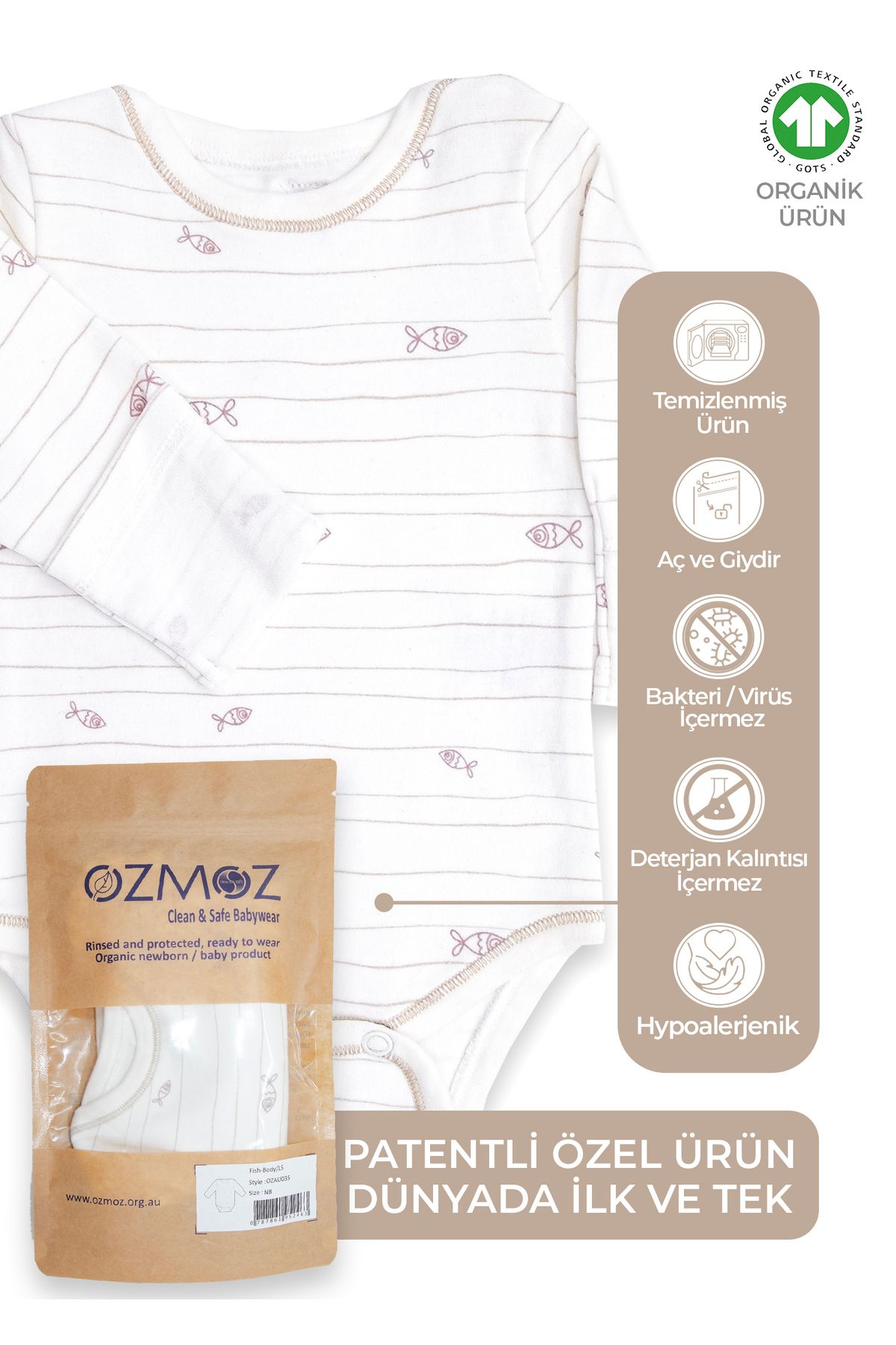 Ozmoz By Mukadder Özden Clean&Safe Organik Steril Temizlenmiş Unisex Bebek Body