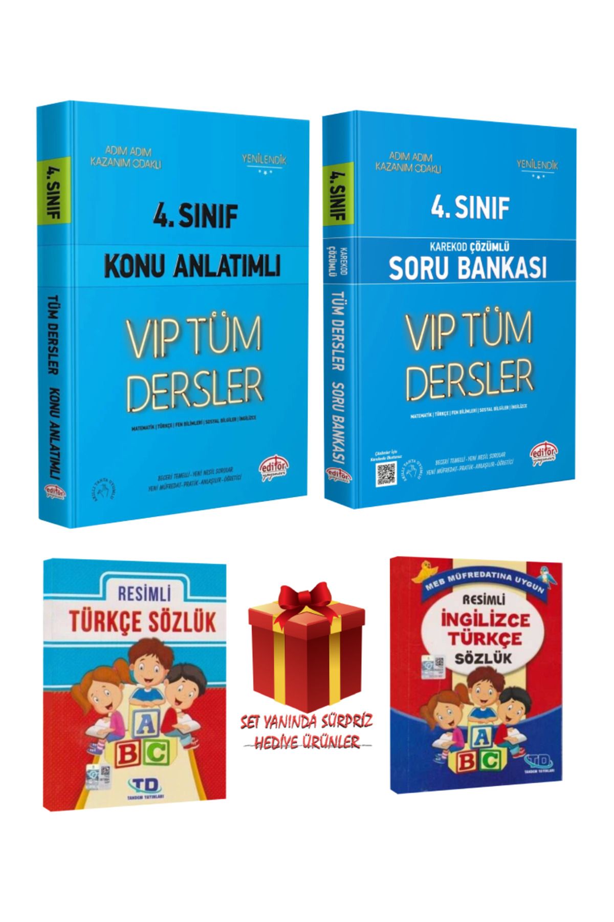 Editör Yayınevi 4. Sınıf VIP Tüm Dersler Konu Anlatımı+ Soru Bankası+ Resimli İngilizce Türkçe+ Türkçe Sözlük+Hediye