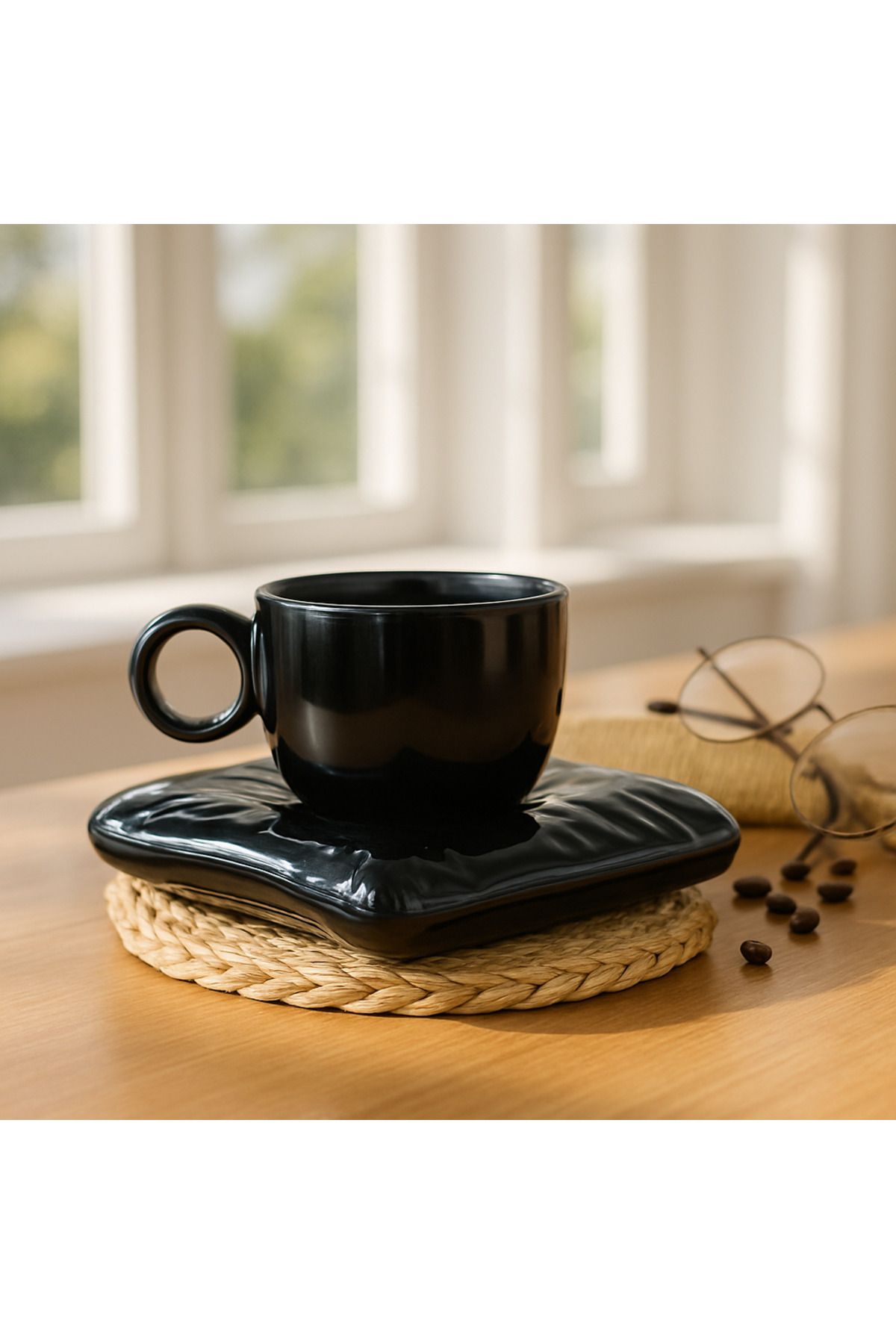 Minole Dekoratif Seramik Kupa ve Altlık Seti - Minimal Tasarım - El Yapımı Hediyelik Mutfak Dekoru