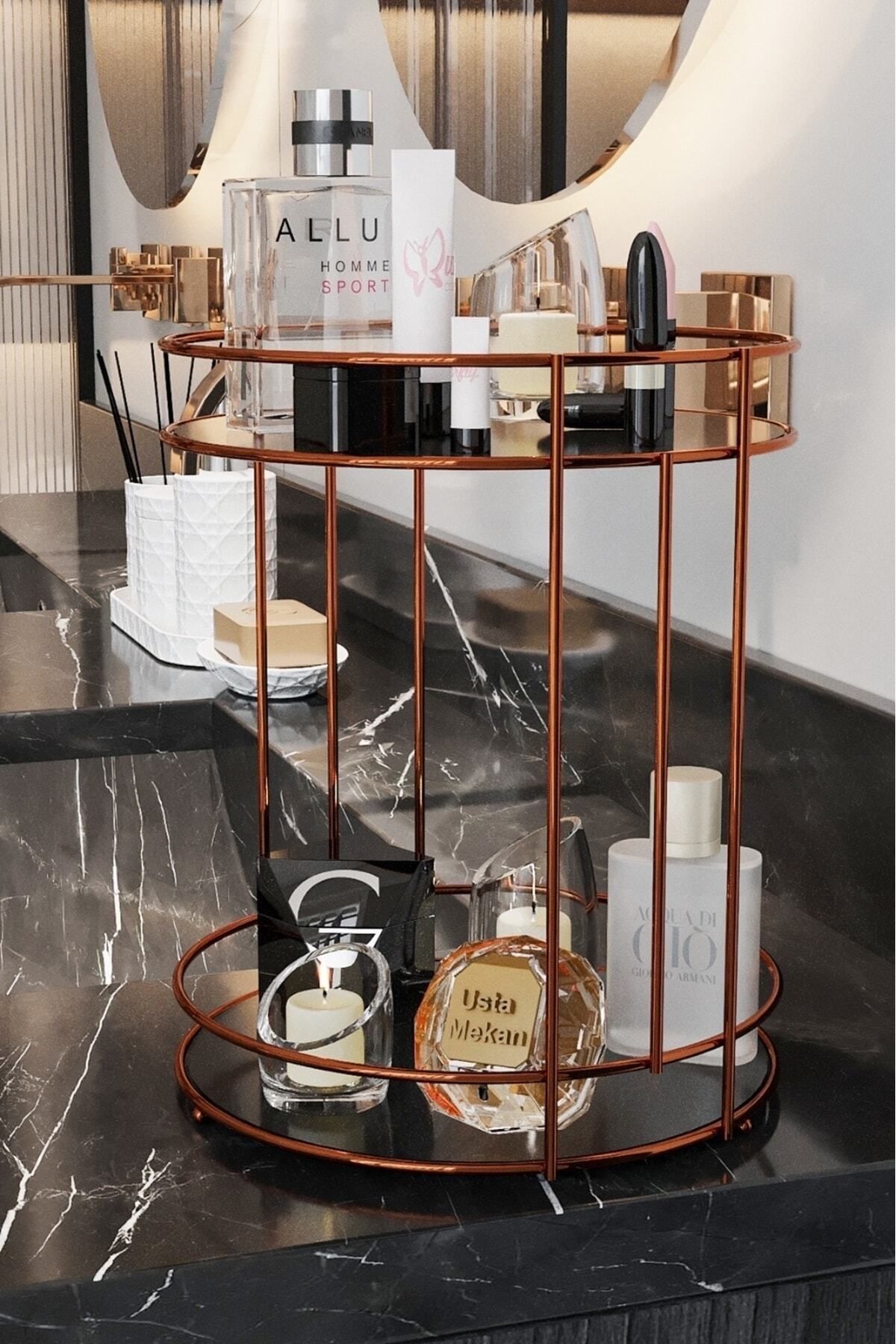 teknotrust Çok Amaçlı 2 Katlı Organizer, Banyo ve Takı Düzenleyici, Rose Gold