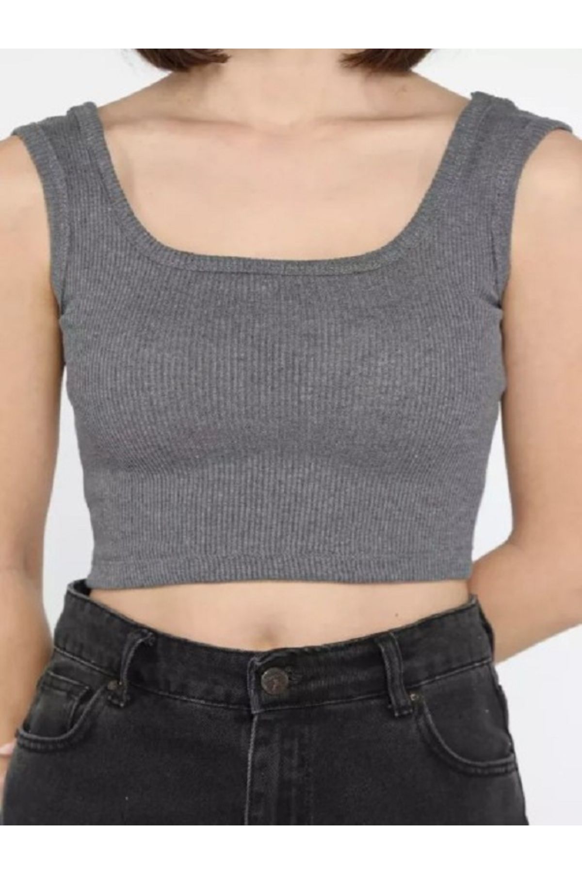 Nisa Kadın Pedli Geniş Askı Fitilli Crop Atlet Büstiyer