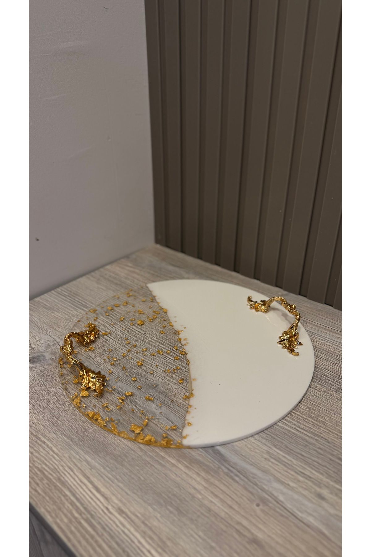 Snow Homs 1 Adet 30 Cm Gold Yuvarlak Epoksi Reçine Söz Nişan Damat Tepsisi
