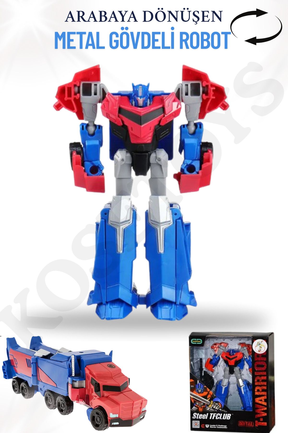 kosetoys Arabaya dönüşen metal gövdeli robot MAVİ-KIRMIZI