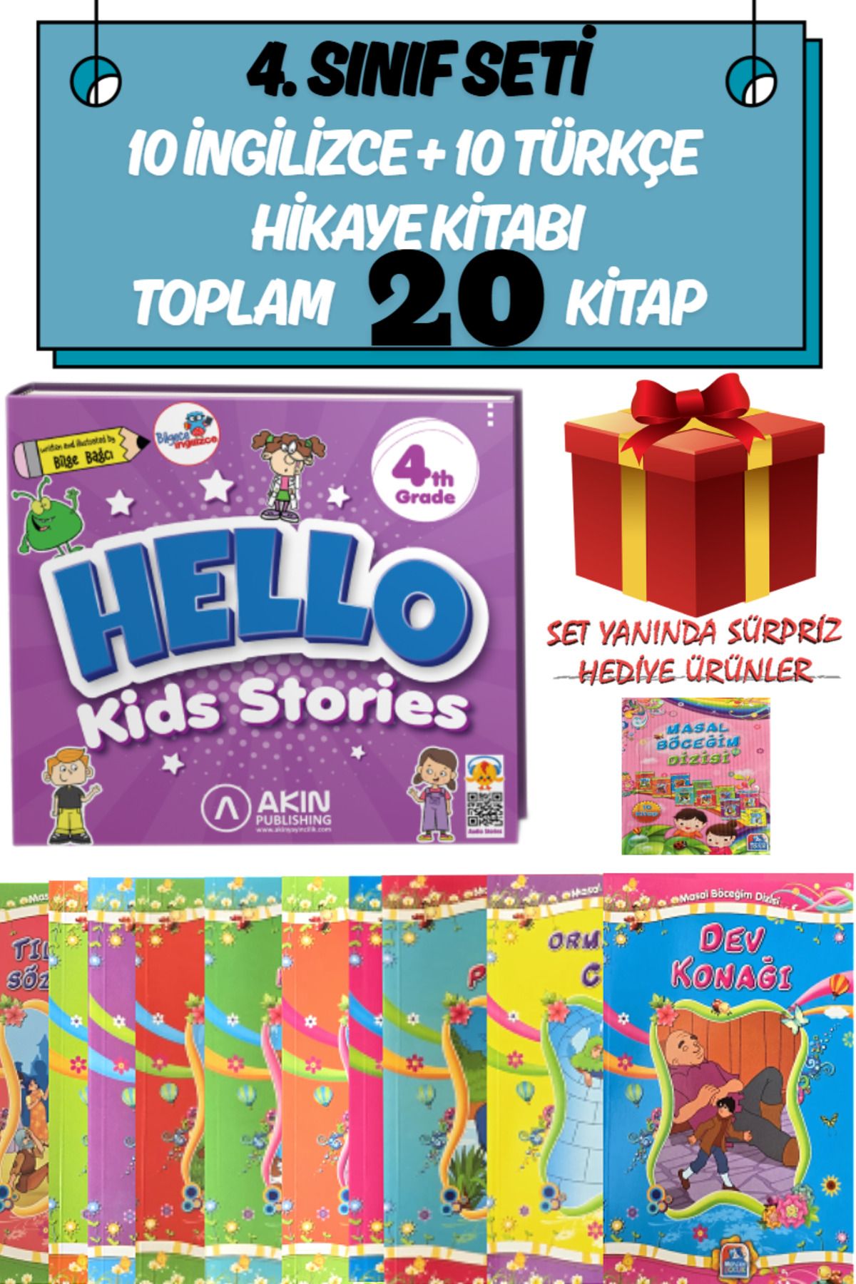 Altınpost Yayınları 4. Sınıf Seti: 4 th Grade Hello Kids Stories (Çocuk Hikayeleri)+10 Türkçe Hikaye Kitabı+Hediye