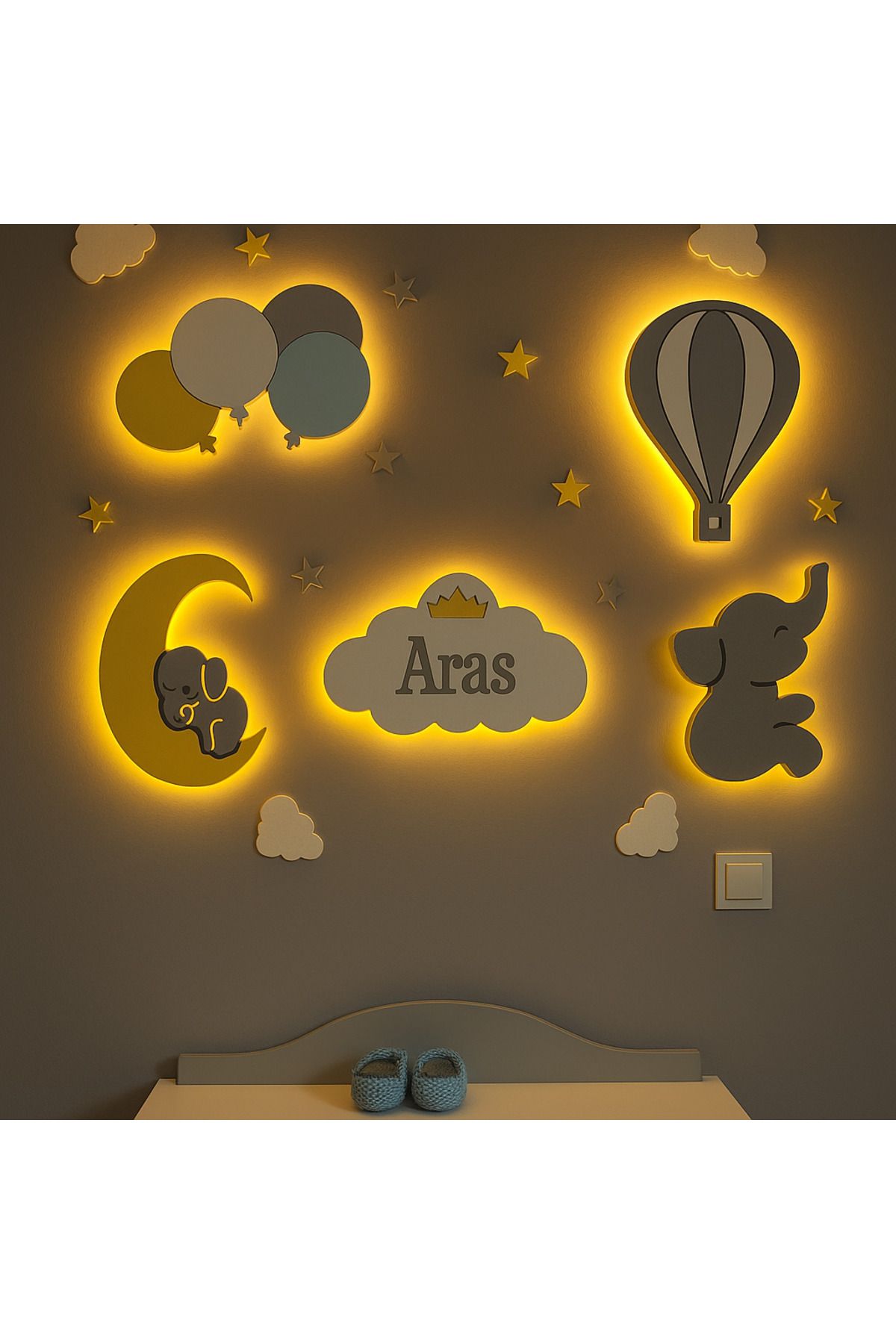 Wood14dizayn Kişiye Özel LED Işıklı Ahşap Gece Lambası ve Duvar Dekoru