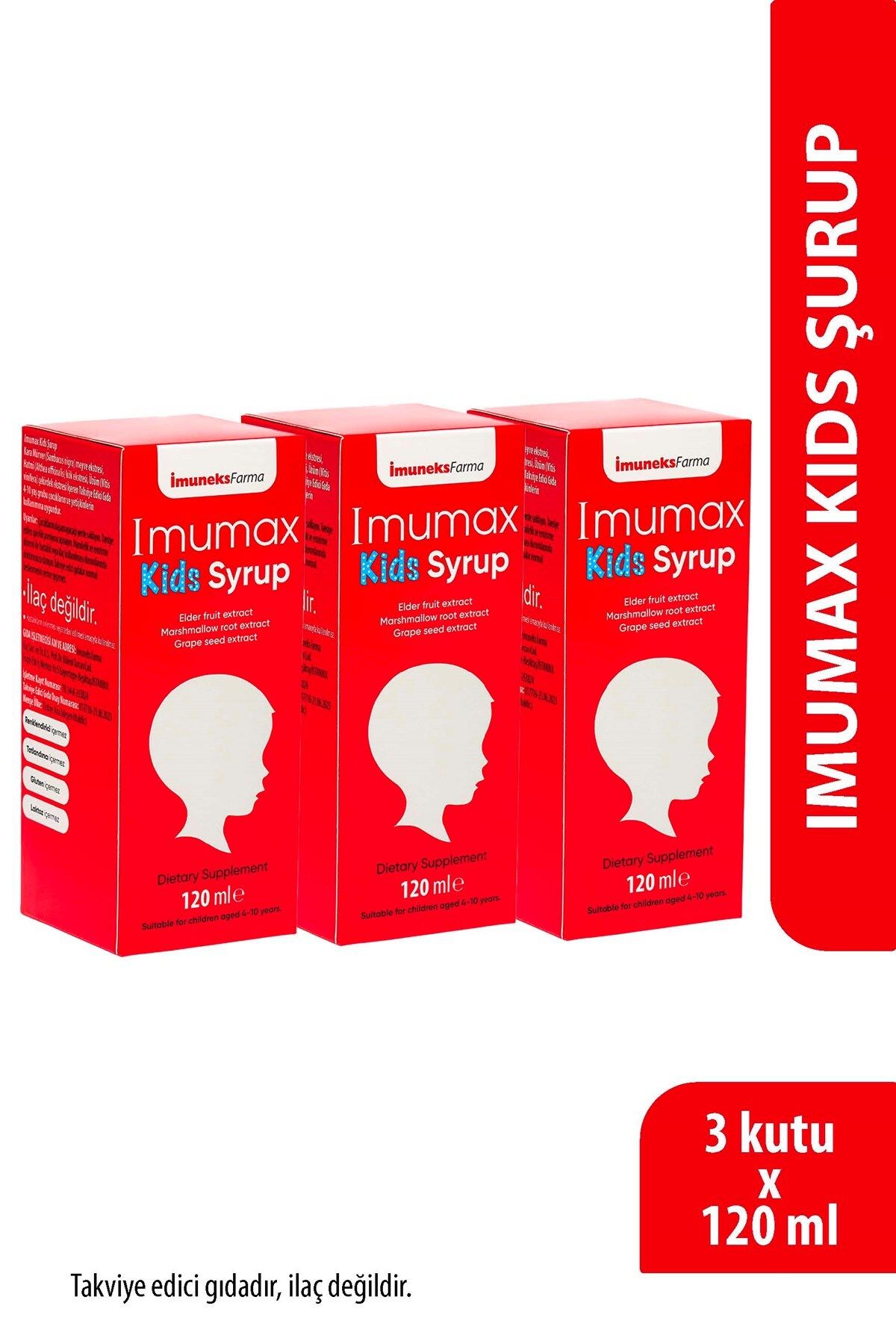 Imuneks Farma Imumax Kids Şurup Kara Mürver Meyve, Hatmi Kök, Üzüm Çekirdeği Ekstresi İçeren Gıda Takviyesi 120 ml