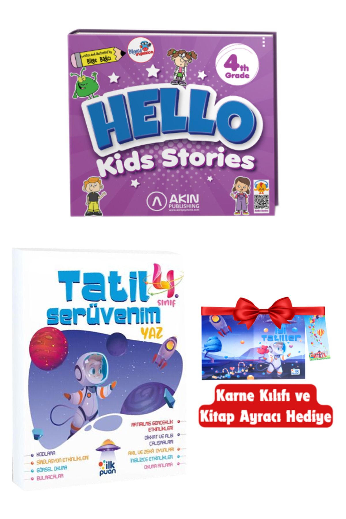 AKIN Publishing 4 th Grade Hello Kids Stories (Çocuk Hikayeleri)+4. Sınıf Yaz Tatil Kitabı+Hediye