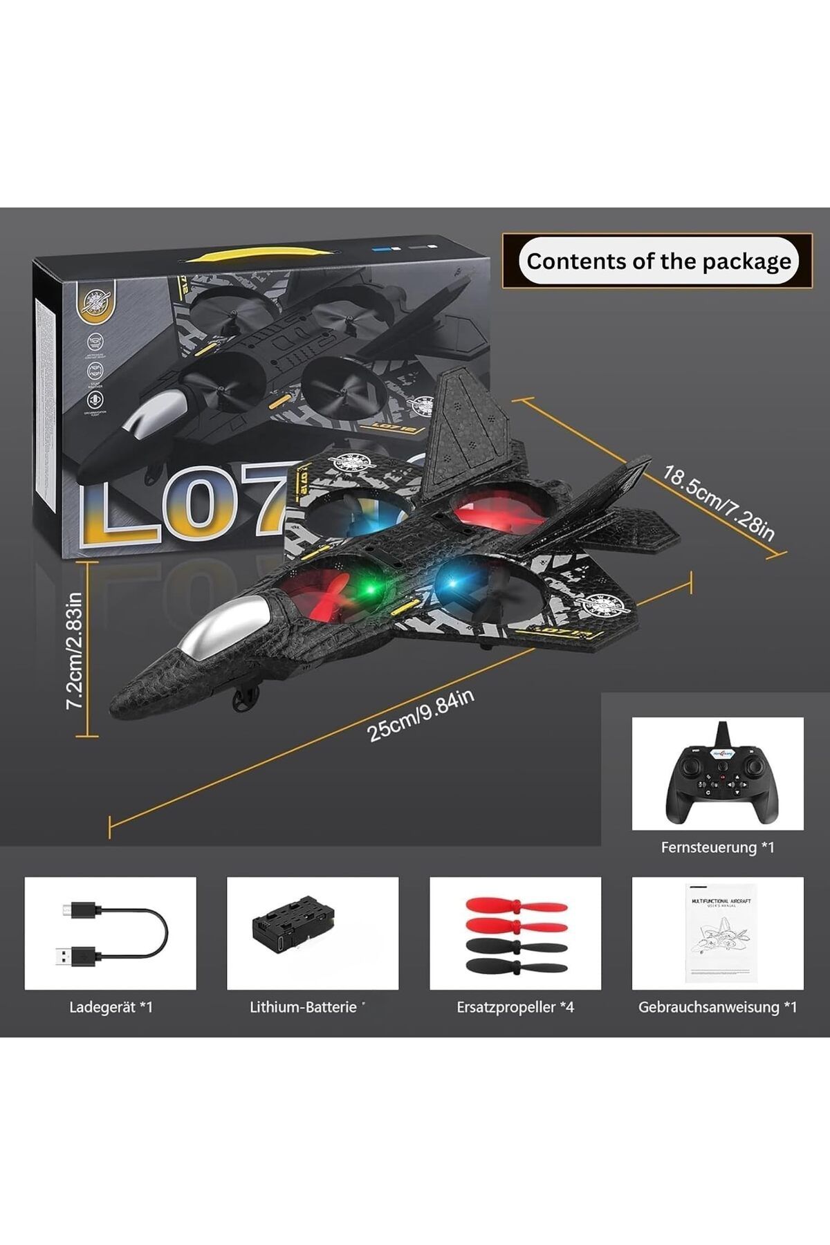 Generic-2.4GHz Remote Controlled L0712 RC Aeroplane with LED Lights, 80m Range, USB Charging, Ideal for Begi 2