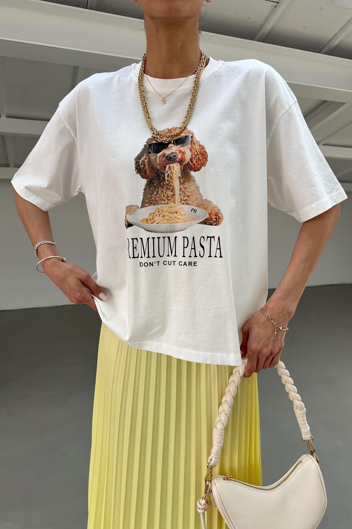 mylove Pasta Köpek Baskılı Tshirt Ekru