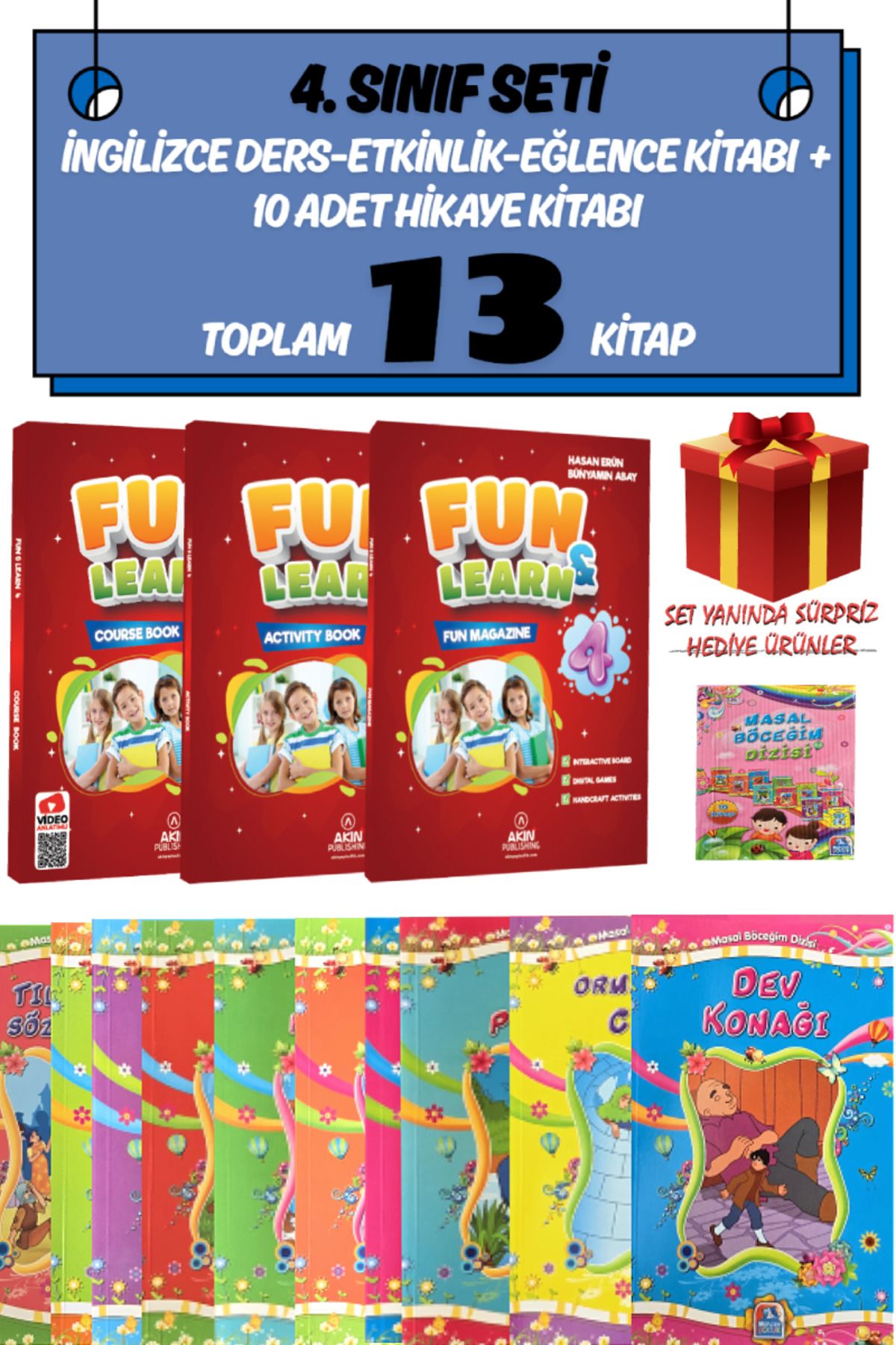Altınpost Yayınları 4. Sınıf Seti: Fun&Learn İngilizce Seti (Course Book-Activity Book-Fun Magazine)+10 Türkçe Hikaye