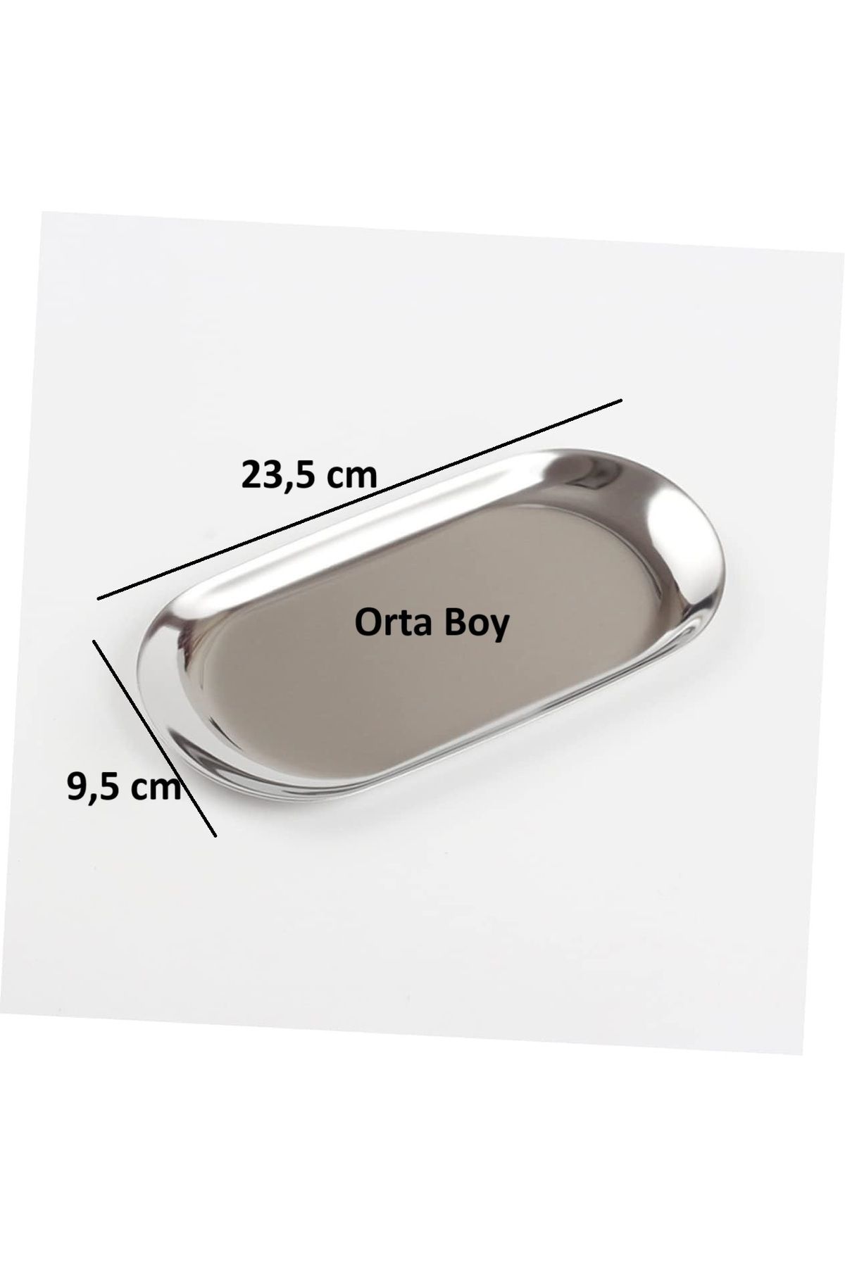 DEKORANLA 6'lı Oval Gümüş Çerezlik ve Tatlı Tabağı, Paslanmaz Çelik, 23,5x9,5 cm
