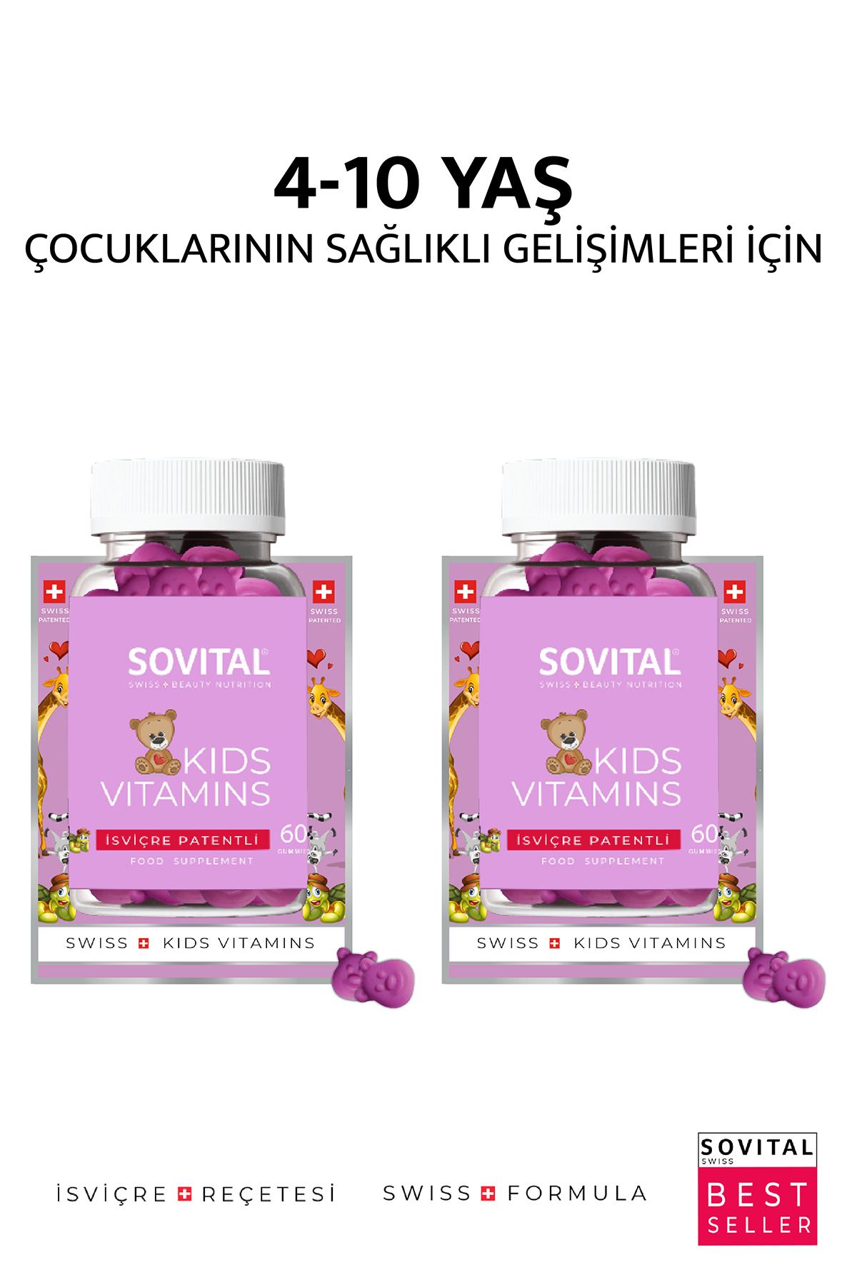 SOVITAL Kids Çocuk Vitamini – 60’lı Vegan Gummy, Çiğnenebilir Takviye x2