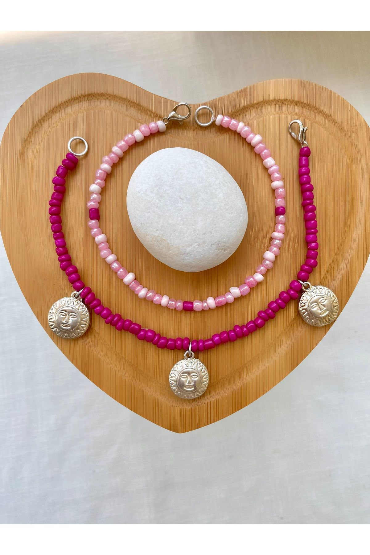 Centello Co Accessories Boncuk Halhal Seti Pembe Halhal Seti Güneş Figürlü Halhal