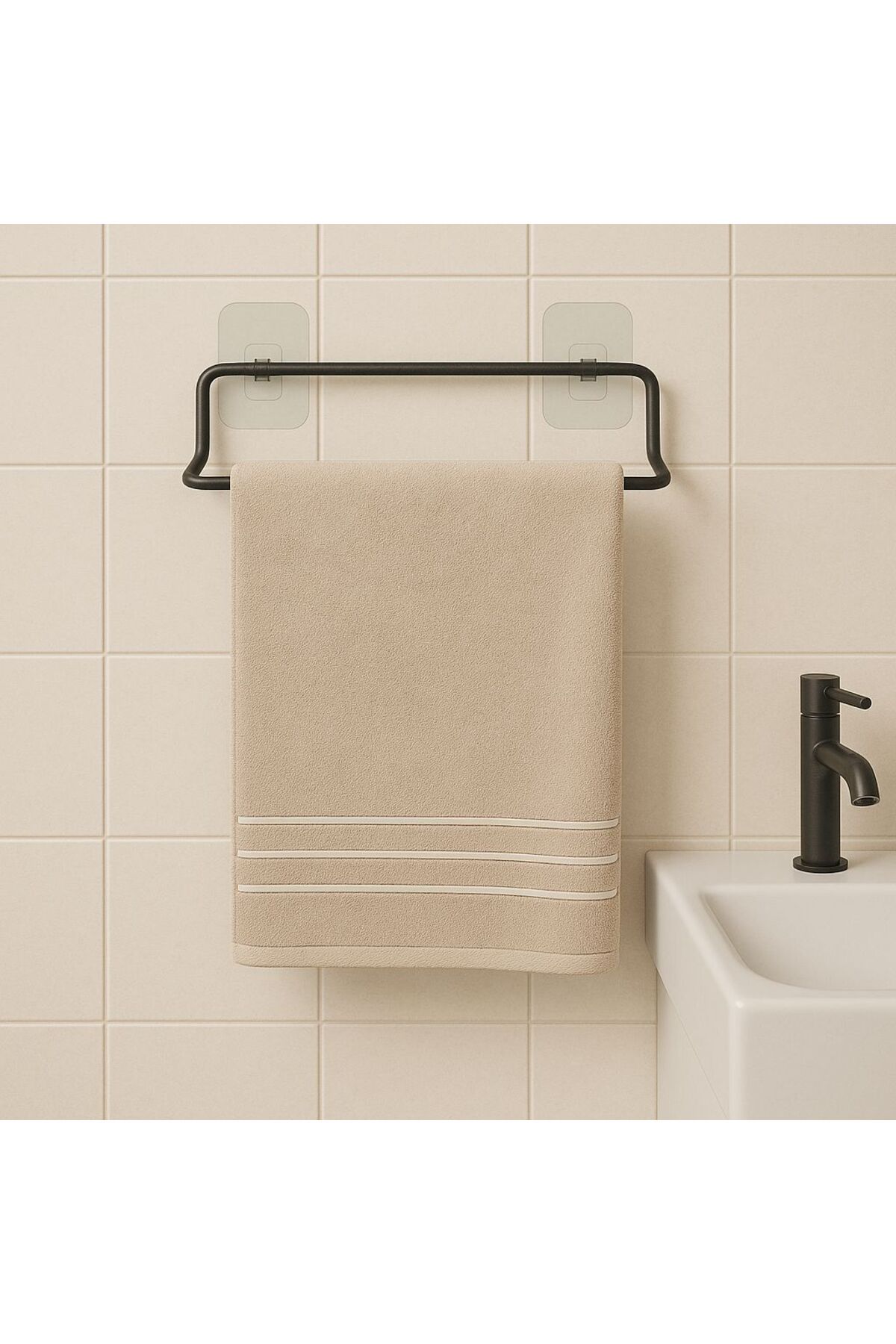 ELAMOUR Yapışkanlı Havluluk Siyah Havlu Askısı Metal Havlu tutacağı Banyo Mutfak Havluluğu Minimal Tasarım
