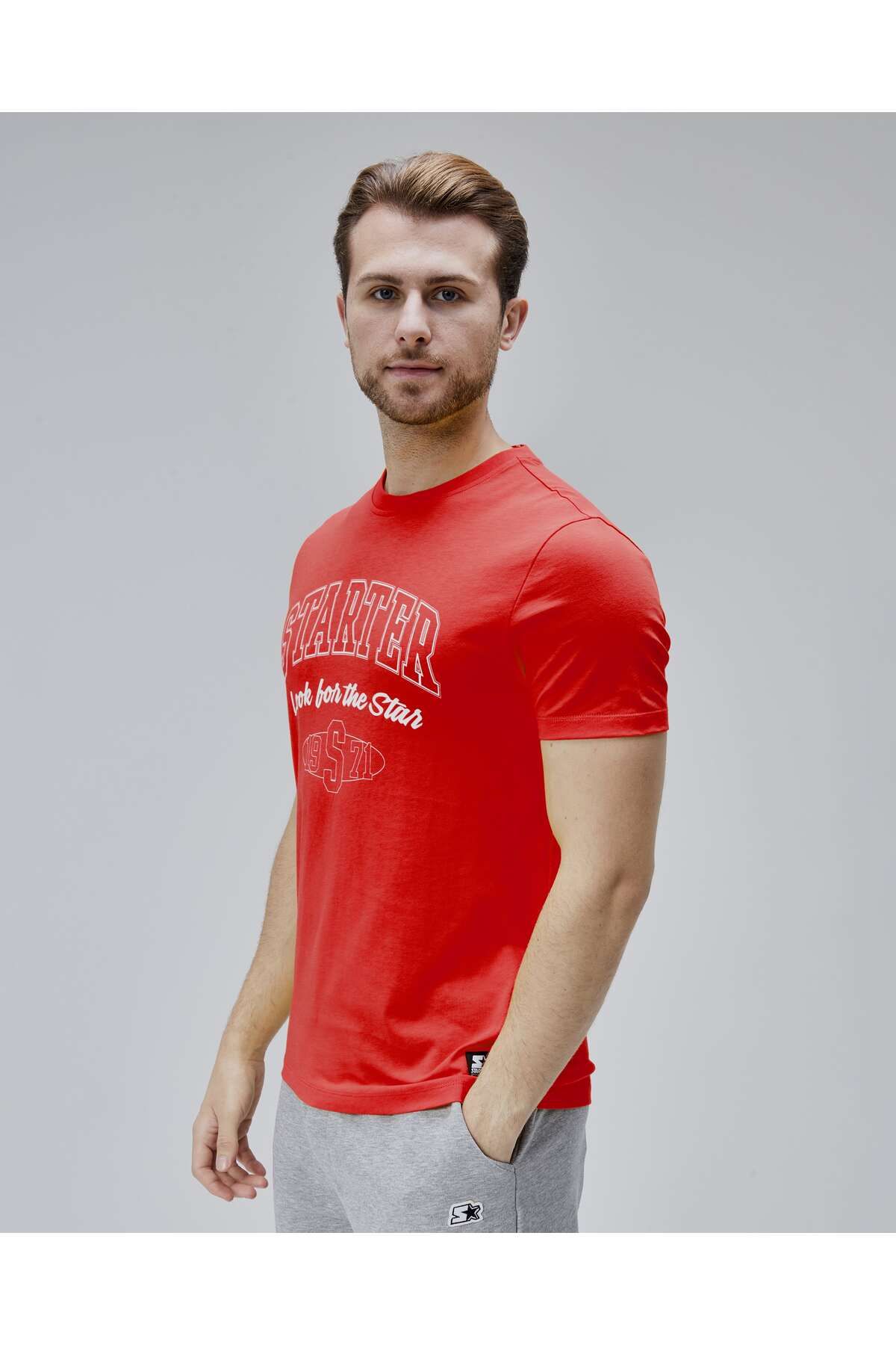 Starter-Barnes Red Crew Neck Printed Standard Fit Men's Tshirt 3