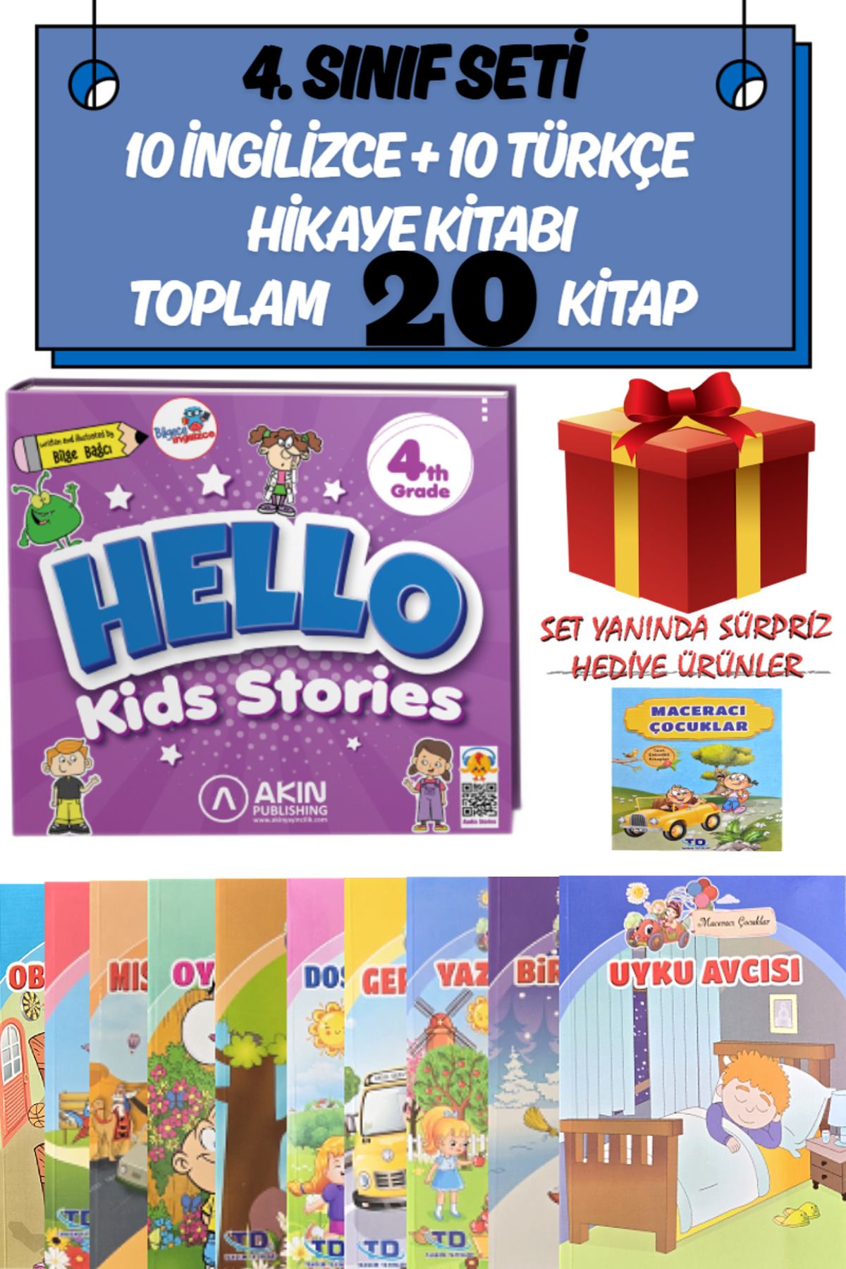 Altınpost Yayınları 4 th Grade Hello Kids Stories (Çocuk Hikayeleri)+10 Türkçe Hikaye Kitabı (Maceracı Çocuklar Serisi)