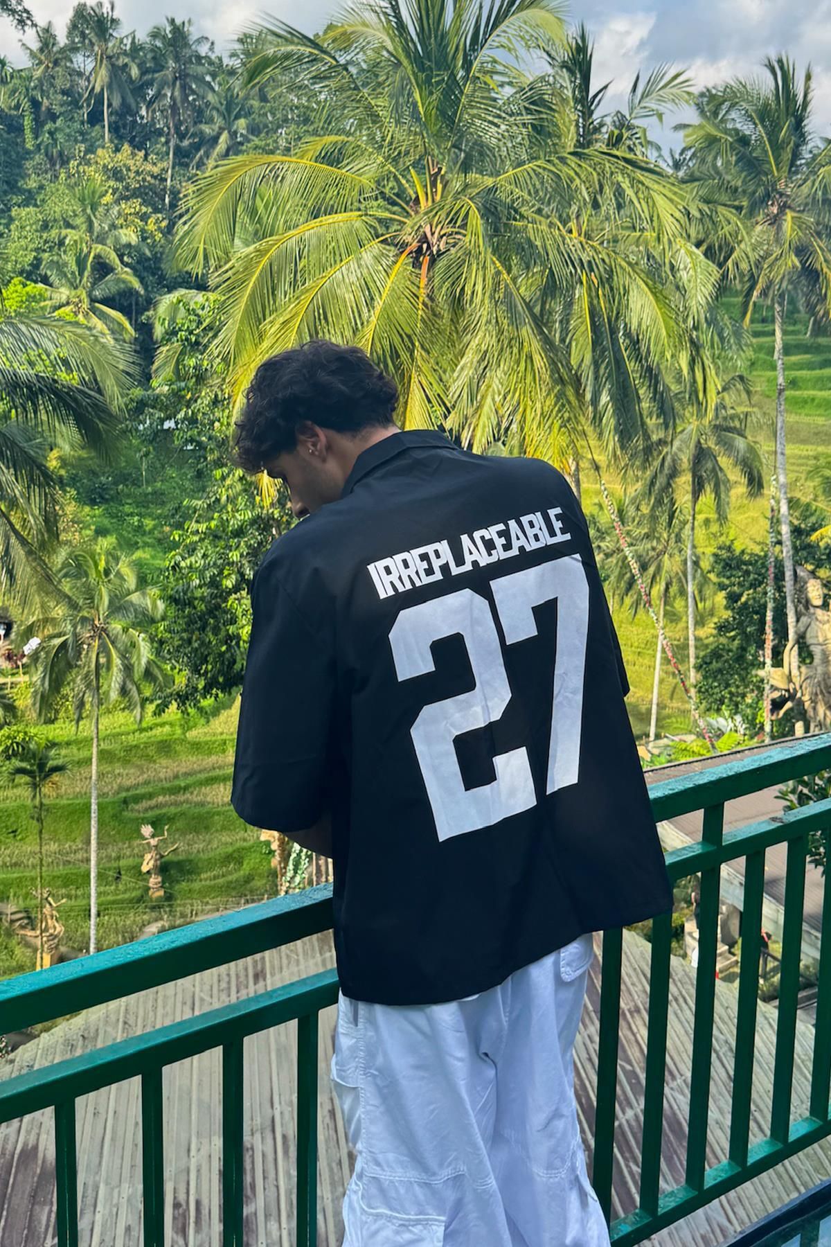 Flaw Wear Sırt Baskılı Siyah Oversize Gömlek