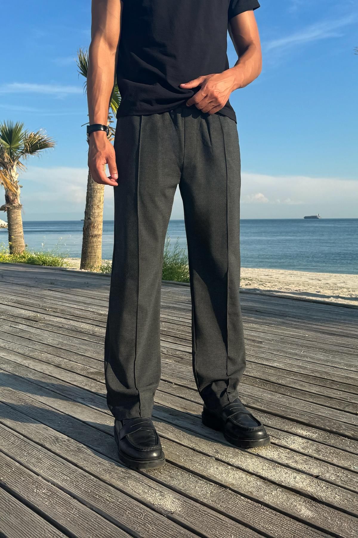 Flaw Wear Ön Dikiş Detaylı Bel Lastikli Antrasit Kumaş Pantolon