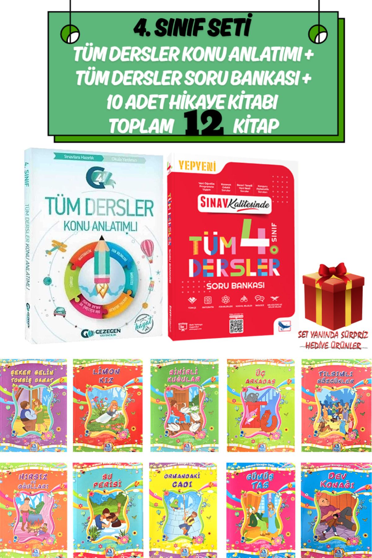 Gezegen Yayıncılık 4. Sınıf Seti:Tüm Dersler Konu Anlatımlı+Sınav Yayınları Soru Bankası+10 Türkçe Hikaye Kitabı+Hediye
