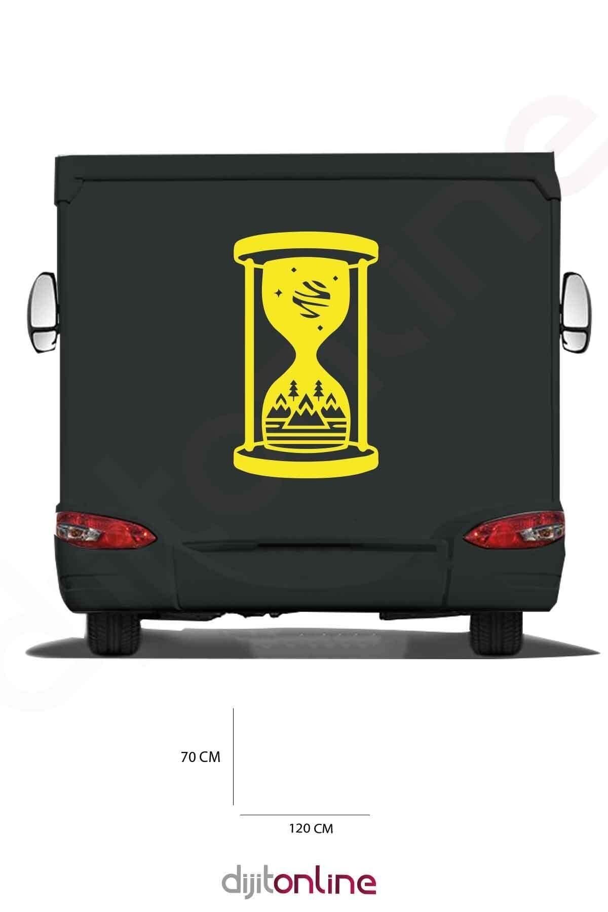 DEKORANLA Doğa Temalı Kum Saati ve Dağ Ağaç Sticker, 120x70 cm, Sarı renkli dekoratif ürün