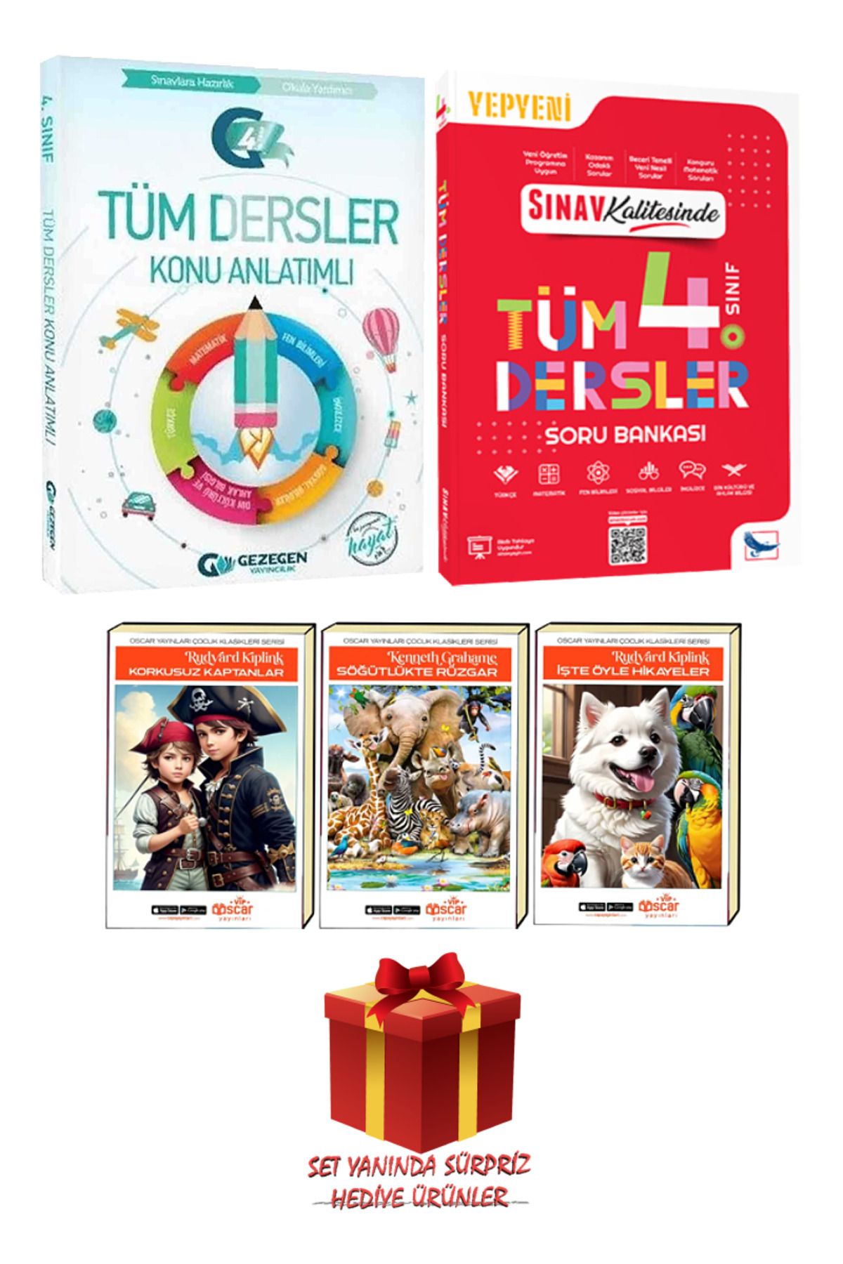 Gezegen Yayıncılık 4. Sınıf Tüm Dersler Konu+Soru Bankası+3 Adet Hikaye Kitabı+Hediye