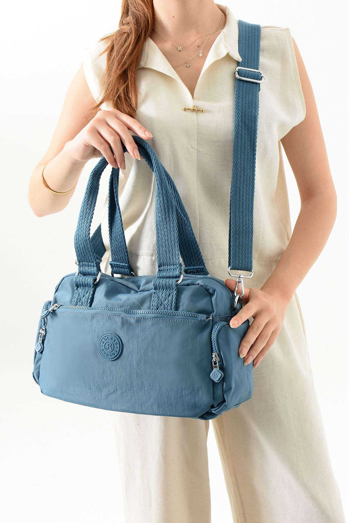 Just Polo Unisex Kadın 2 Gözlü Su Geçirmez ithal krinkıl Kumaş Ayarlanabilir Çapraz Askılı El Ve Omuz Çantası