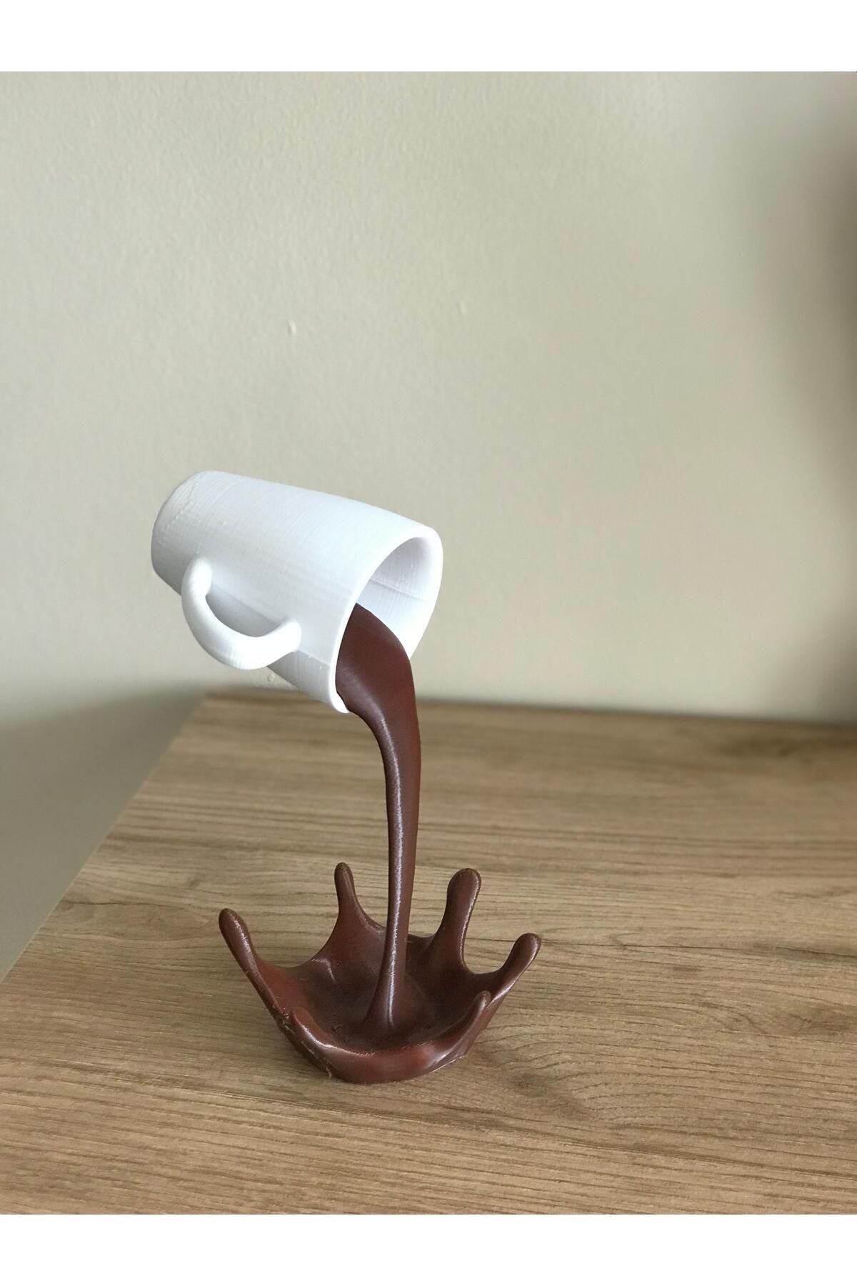 DEKORANLA 3D Dekoratif Dökülen Kahve Kupa Standı, El Yapımı, Sıçrayan Kahve Efekti
