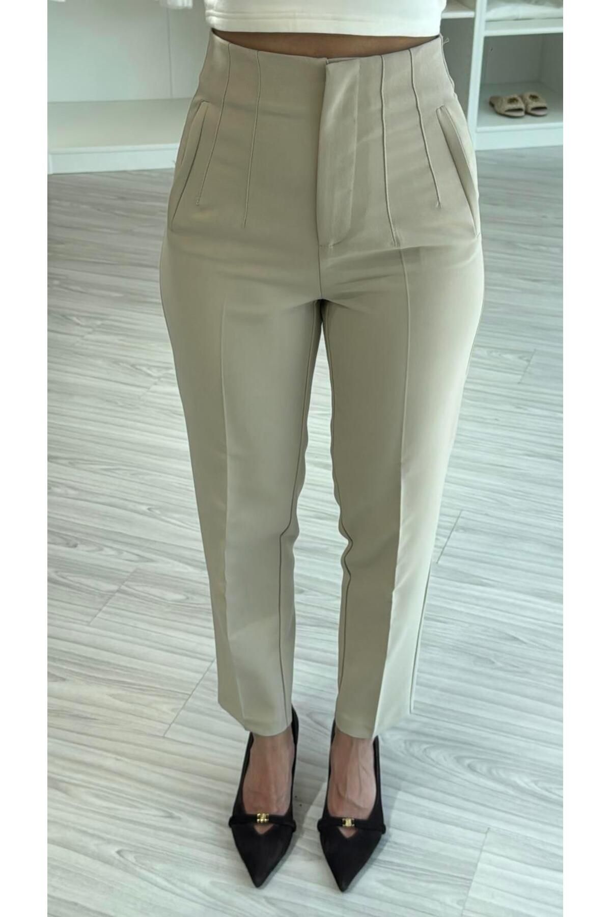 LUUNA STORE PENSLİ PANTOLON - KREM